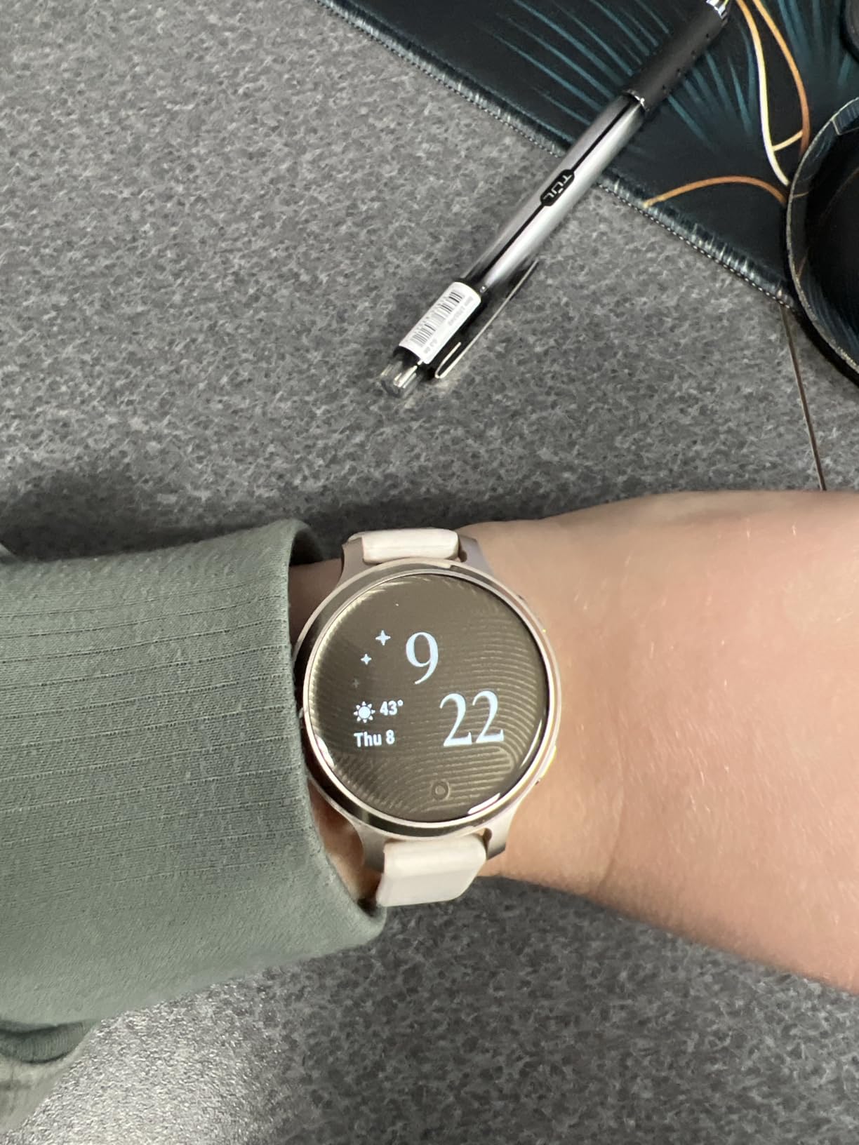 Garmin Lily 2 Active, Small and Stylish Smartwatch, Built-in GPS, Hidden Display, Patterned Lens, Up to 9 Days Battery Life, Lunar Gold with Bone Silicone Band - Customer Photo 1
