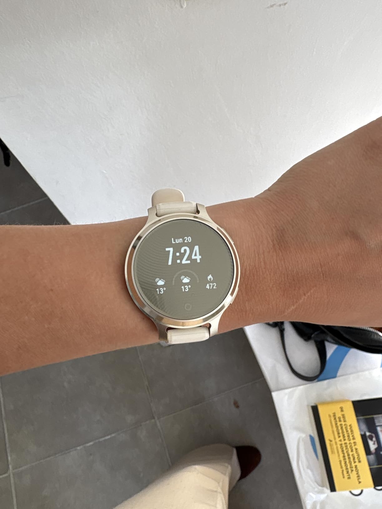 Garmin Lily 2 Active, Small and Stylish Smartwatch, Built-in GPS, Hidden Display, Patterned Lens, Up to 9 Days Battery Life, Lunar Gold with Bone Silicone Band - Customer Photo 5