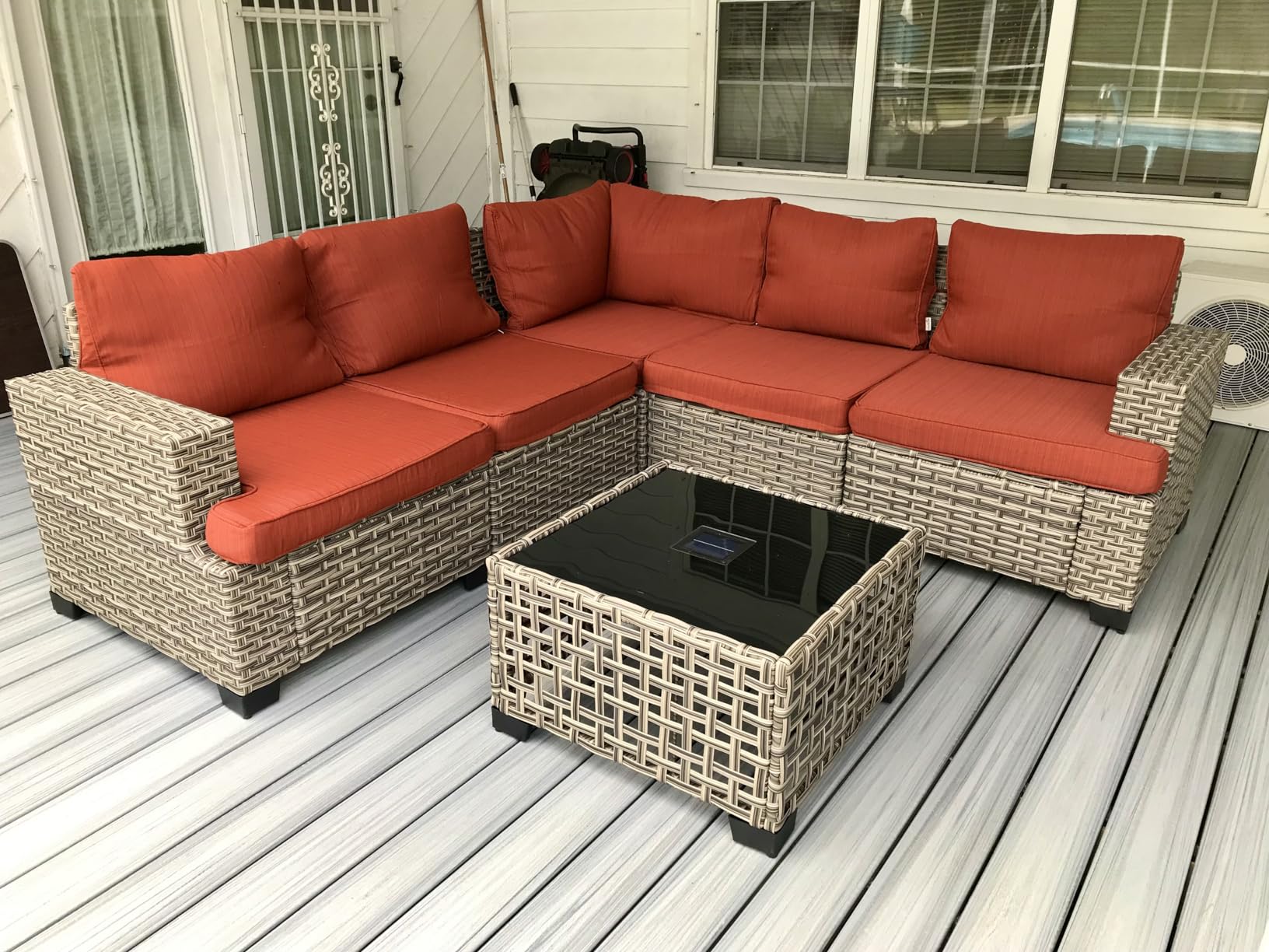 HOOOWOOO Outdoor Sectional Patio Furniture Set with Fire Pit Table, 13 Pieces Wicker Conversation Sets L Shaped Couch, Extra Deep Out Door Sofa Outside Furniture with Swivel Chairs, Black - Customer Photo 1