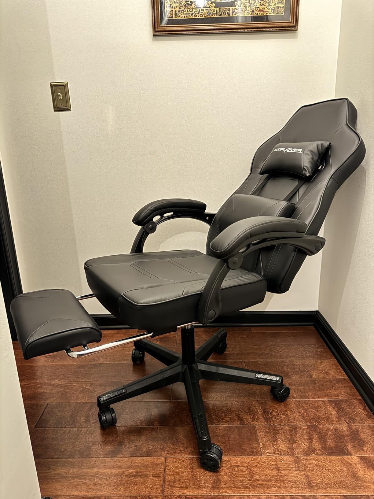 GTPLAYER Gaming Chair with Footrest, Big and Tall Game Chair 350lb Racing Style Computer Chair, Ergonomic Executive Office Chair High Back with Lumbar Support and Recliner, Light Gray - Customer Photo 1