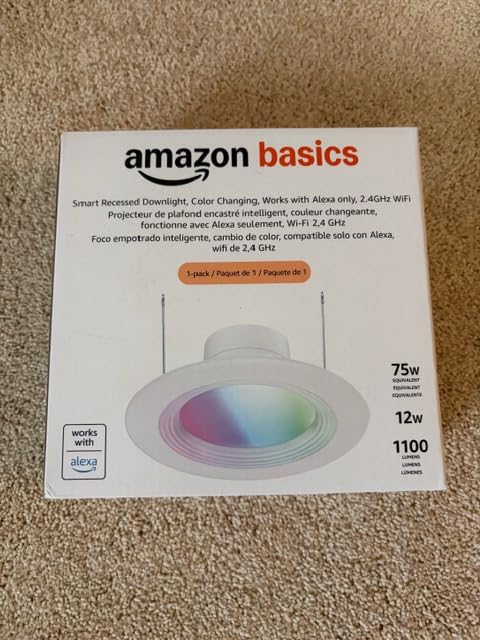 Amazon Basics Smart Recessed 5/6 Inch Downlight, Color Changing, Works with Alexa only, 2.4GHz WiFi, 1 Pack - Customer Photo 1