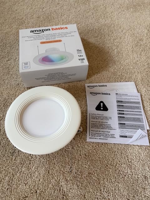 Amazon Basics Smart Recessed 5/6 Inch Downlight, Color Changing, Works with Alexa only, 2.4GHz WiFi, 1 Pack - Customer Photo 2