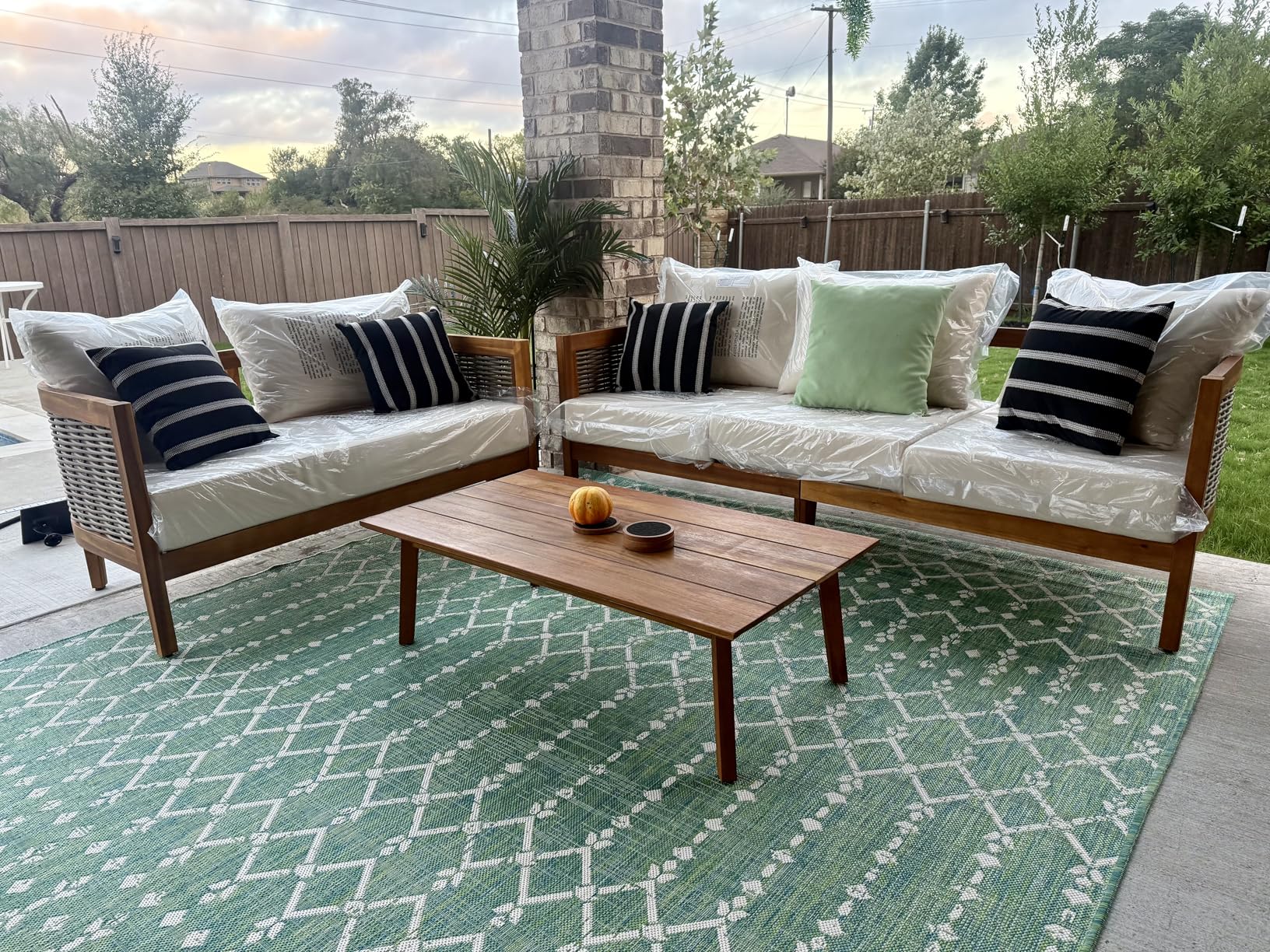 Merax 5-Piece Outdoor Acacia Wood Wicker Conversation Set with 3 Seater Sofa, Loveseat, 2 Chairs and Coffetable for Backyard - Customer Photo 1