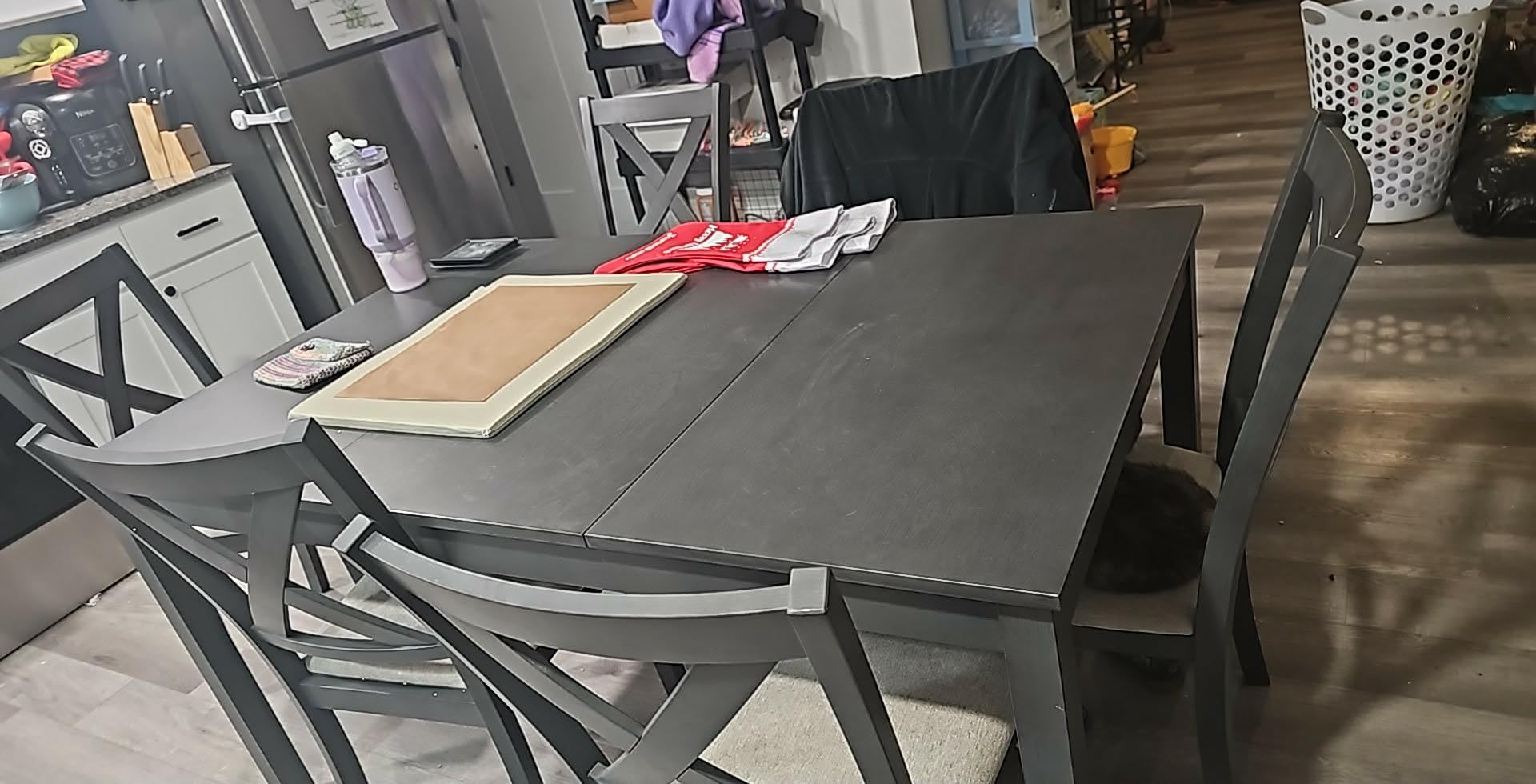 AMERLIFE 7-Piece Farmhouse Solid Wood Dining Table Set with 6 Upholstered Chairs, 60