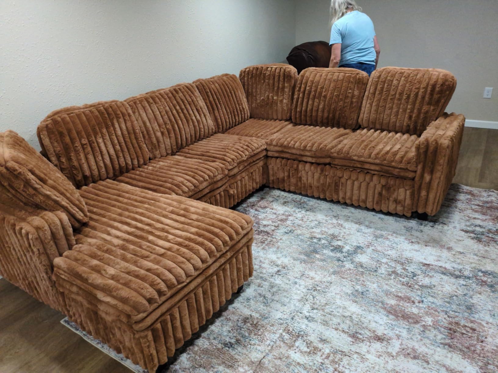 Belffin Corduroy Sleeper Sofa Bed with Storage Chaise Modular Sectional Sofa Couch with Pull Out Bed L Shaped Sectional Couches for Living Room Black Couch - Customer Photo 1