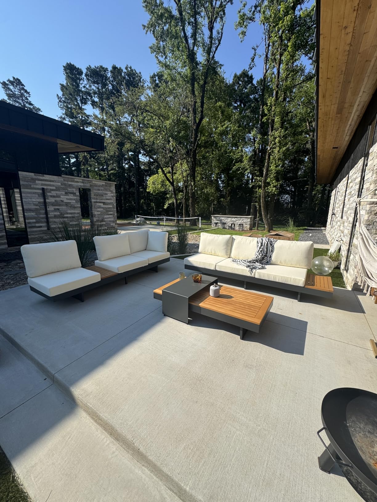 homary Outdoor Conversation Sets, 6 Piece Aluminum & Teak Patio Sectional Sofa Set with Adjustable Backrests, Waterproof Cushions, Ideal for Patios & Balconies - Customer Photo 1