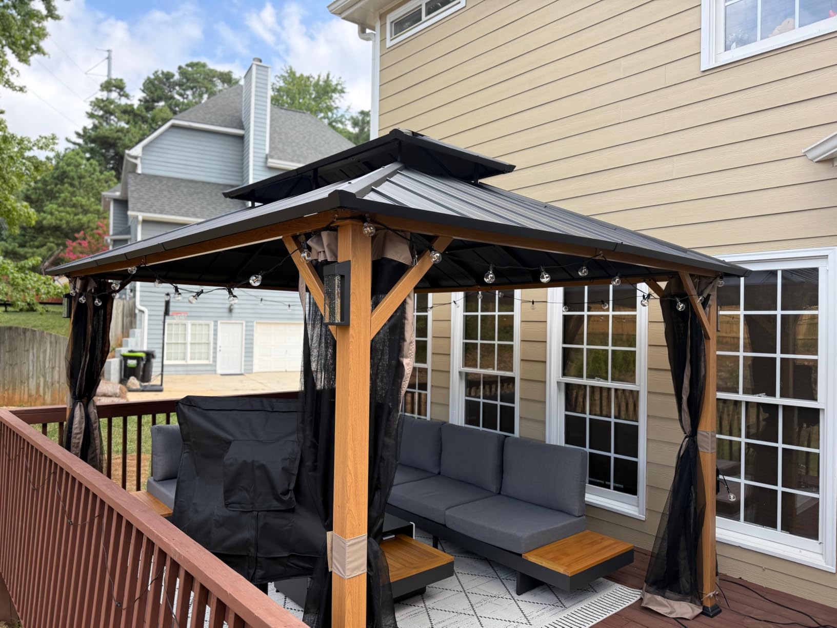 homary Outdoor Conversation Sets, 6 Piece Aluminum & Teak Patio Sectional Sofa Set with Adjustable Backrests, Waterproof Cushions, Ideal for Patios & Balconies - Customer Photo 2