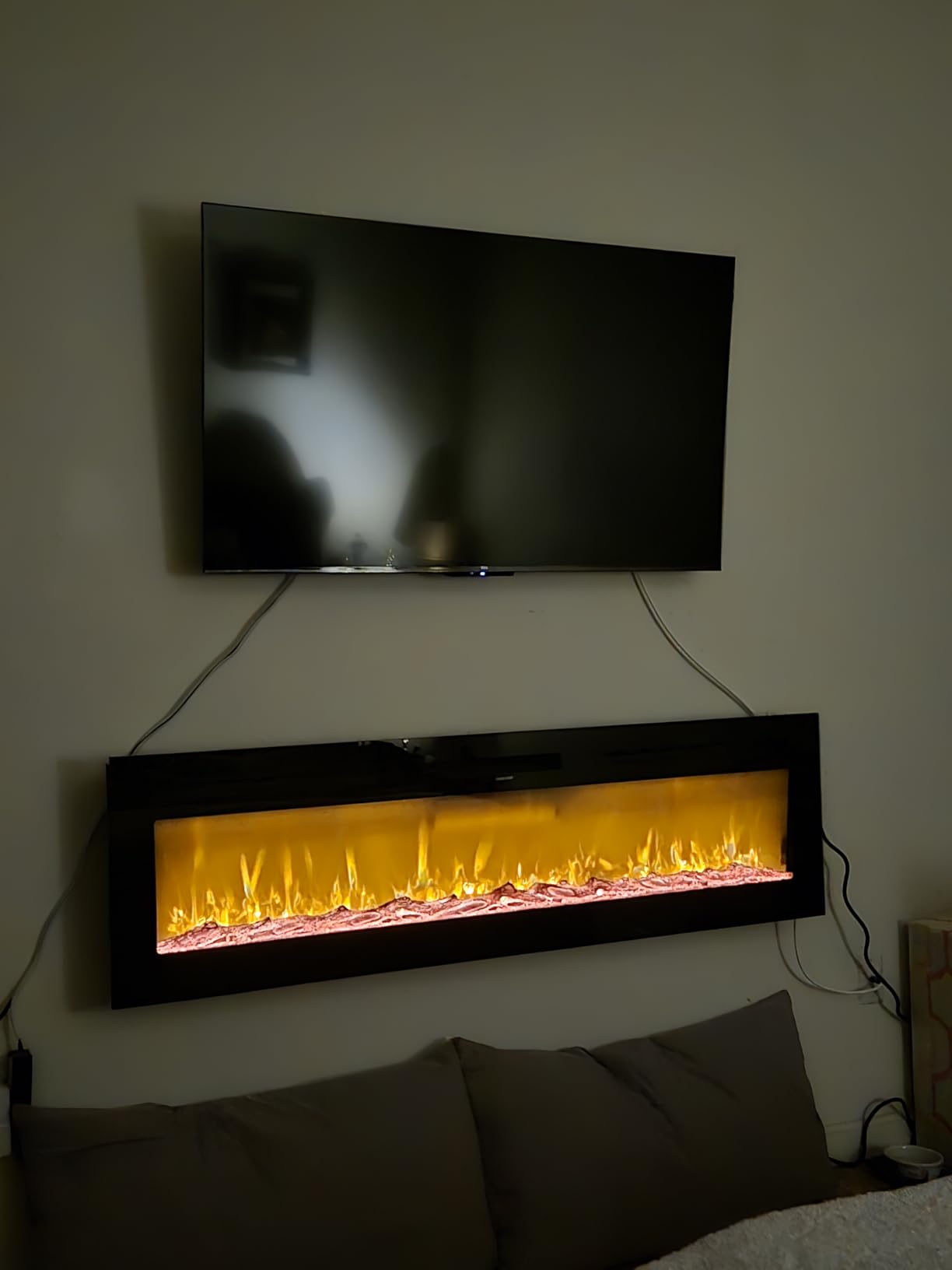 EUHOMY 60 Inch Electric Fireplace Wall Recessed and Wall Mounted with Adjustable Flame Color, Fireplace Heater with Remote Control, Linear Fireplace with Timer, Touch Screen, Log & Crystal, 750/1500W - Customer Photo 1