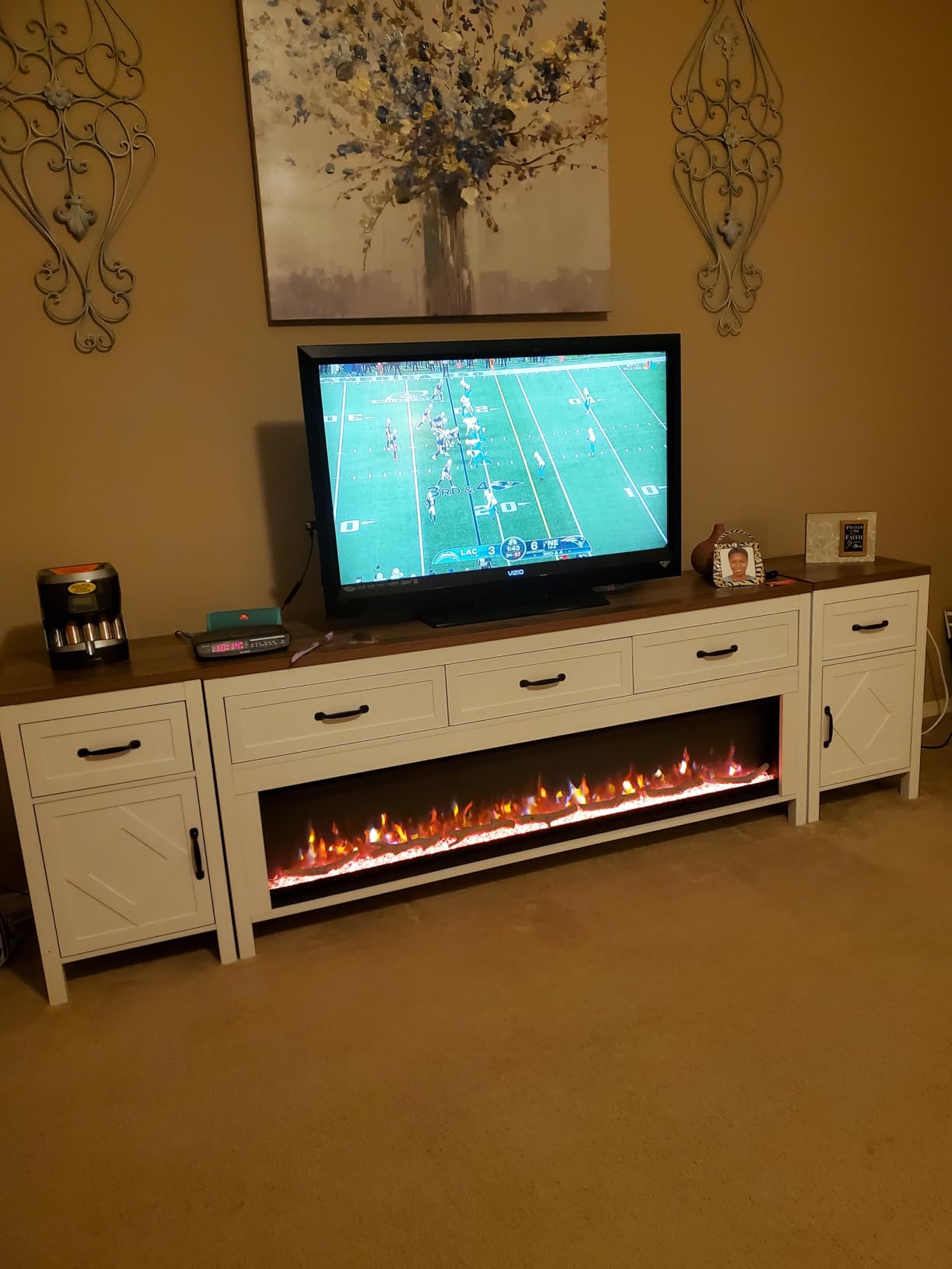 BVIUNTWO Modern TV Stand with Fireplace for TVs Up to 100 Inch,Entertainment Center with 60