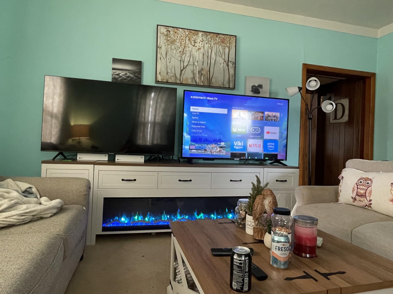 BVIUNTWO Modern TV Stand with Fireplace for TVs Up to 100 Inch,Entertainment Center with 60