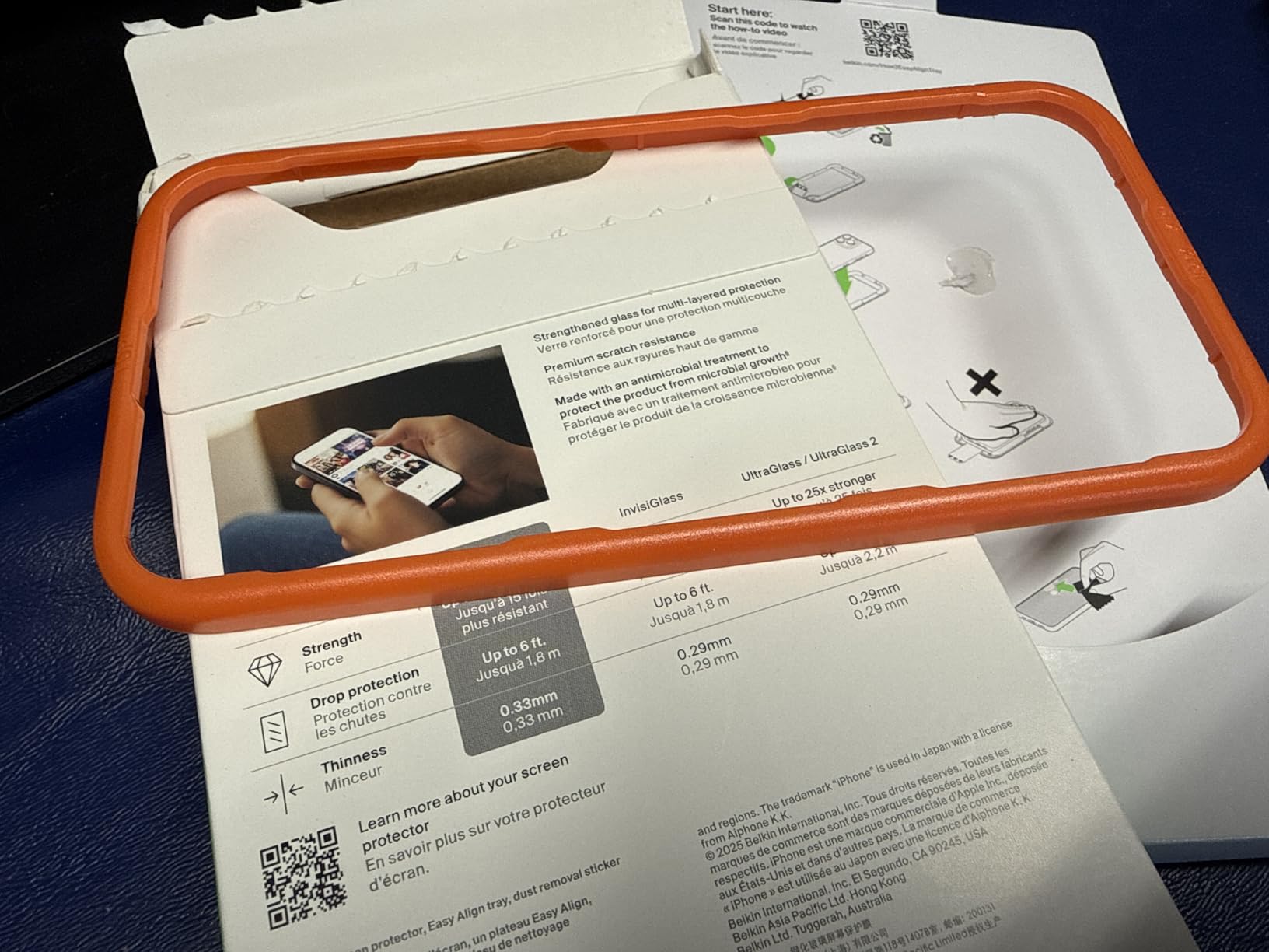 Belkin ScreenForce UltraGlass 2 Screen Protector for iPhone 17/16 Pro, 25X Stronger Glass, Scratch-Resistant & Impact Protection, Easy Align Tray for Bubble-Free Application, Made with Recycled Glass - Customer Photo 1