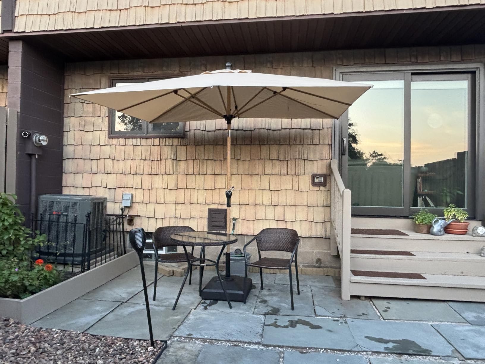 PURPLE LEAF 9 Feet Patio Umbrella with Base Market Umbrella Round Outdoor Umbrella with Push Button Tilt & Crank and 8 Ribs Aluminum Outdoor Table Umbrella for Garden Deck Balcony, Navy Blue - Customer Photo 1