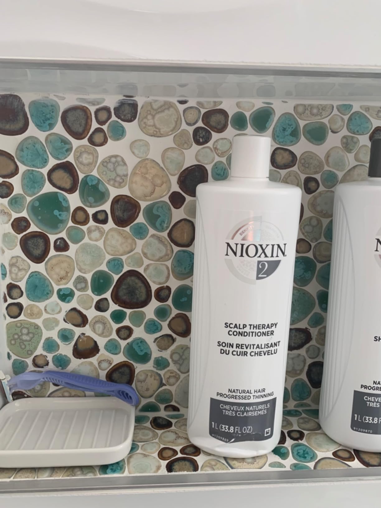 Hominter Pebble Porcelain Mosaic Glossy Mixed Aqua, Cream & Coffee Glazed Ceramic Tile for Bathroom, Shower Floor, Accent Wall, Spa Decor (5 Square Feet) - Customer Photo 2