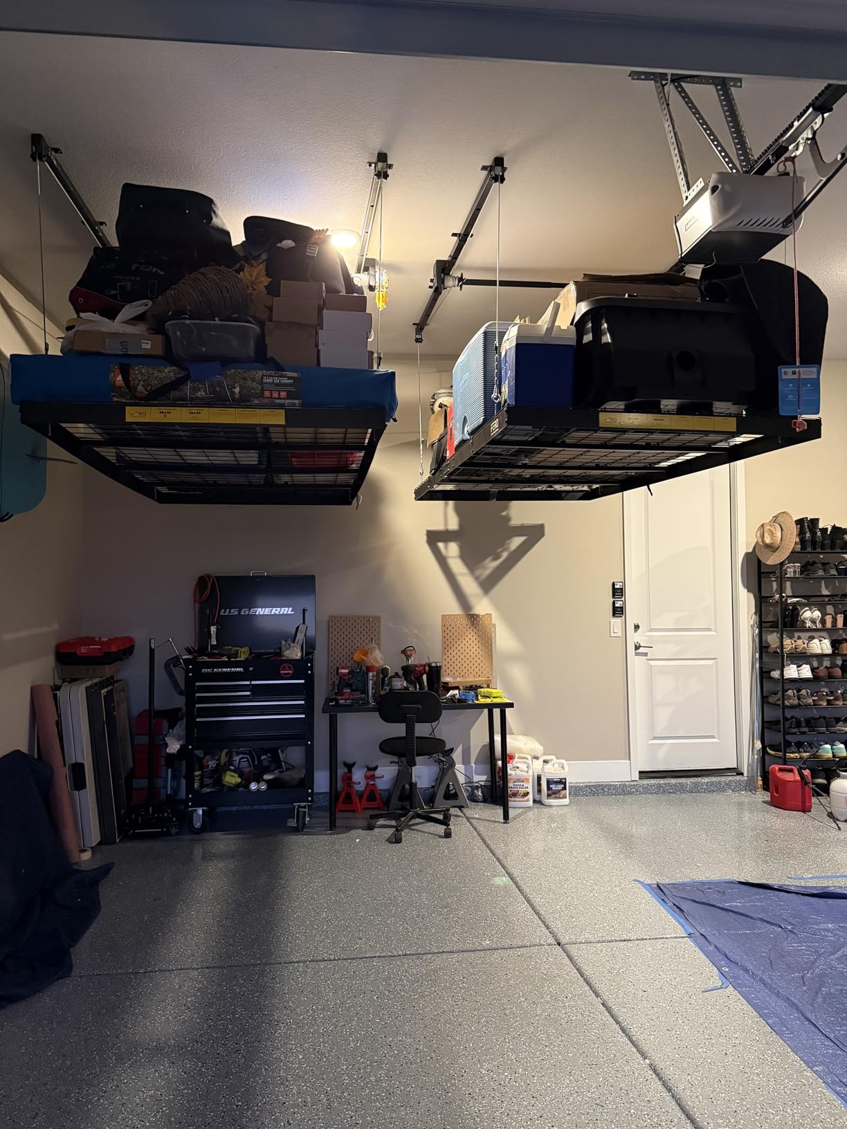Overhead Garage Storage Rack – 4x8 FT Garage Ceiling Storage Racks with Safety Lock, Heavy-Duty Ceiling Mounted Lift System and Storage Organizer, Ideal for Maximizing Overhead Space, 325 lbs Capacity - Customer Photo 1