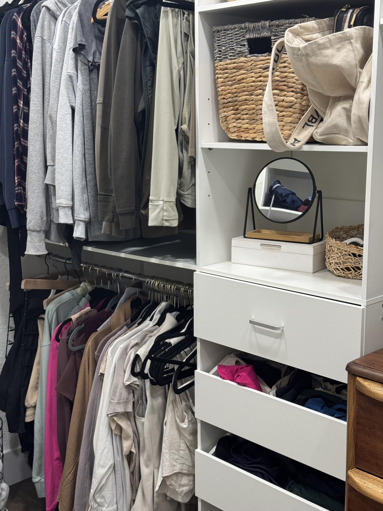 Aheaplus Closet System with 4 Drawers, 8FT Wood Closet Organizer System, 96'' Closets Built In System Tower with Shelves, Walk-in Closets Wardrobe Clothes Garment Rack, Fits Spaces 4-9 ft, White - Customer Photo 3