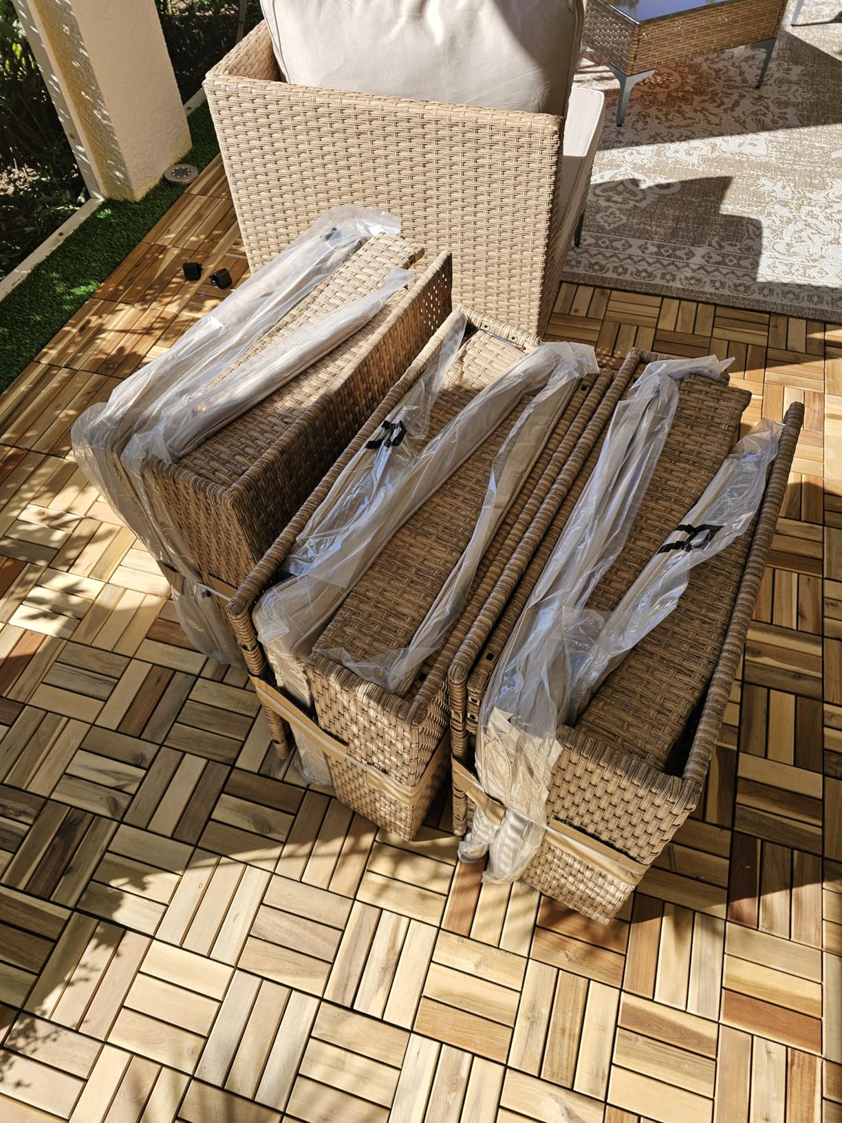 7 Piece Wicker Patio Furniture Set, Outdoor Conversation Sectional Sofa w/Coffee Table, All-Weather Outdoor Sofa with Thick and Anti-Slip Cushions for Deck, Poolside, Garden, Beige - Customer Photo 2