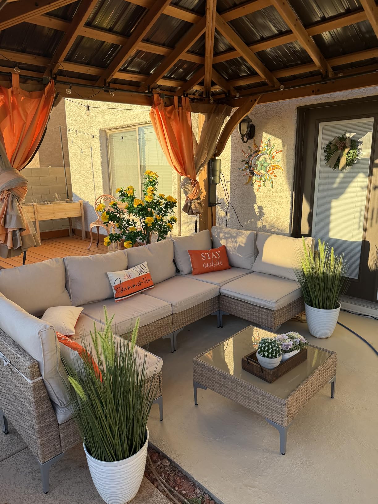 7 Piece Wicker Patio Furniture Set, Outdoor Conversation Sectional Sofa w/Coffee Table, All-Weather Outdoor Sofa with Thick and Anti-Slip Cushions for Deck, Poolside, Garden, Beige - Customer Photo 5