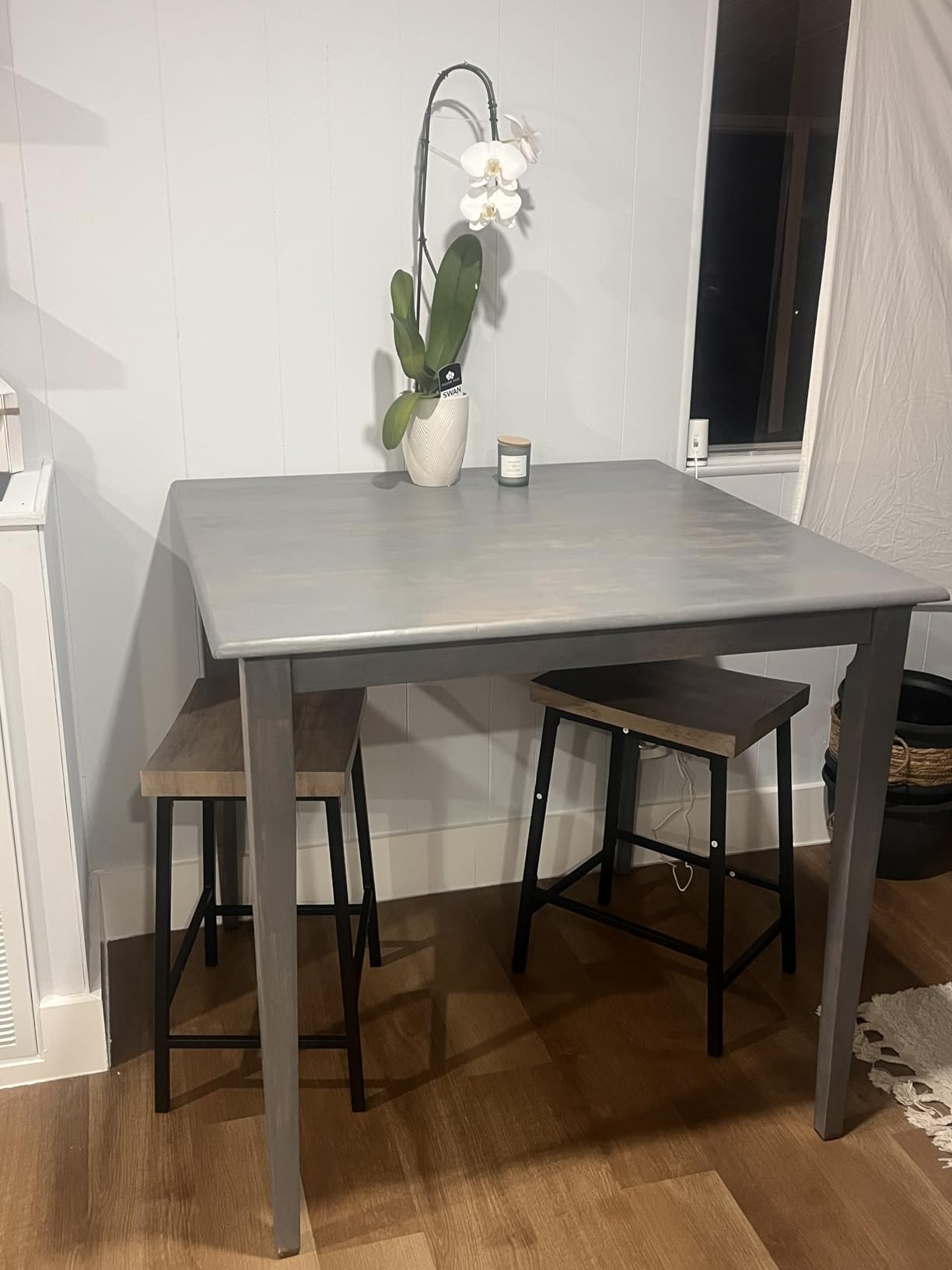 MAHANCRIS Bar Stools, Counter Height Bar Stools Set of 2, 23.7 Inch Saddle Stools with Footrest, Kitchen Stools, Industrial Style, for Dining Room, Counter, Bar, Black - Customer Photo 1