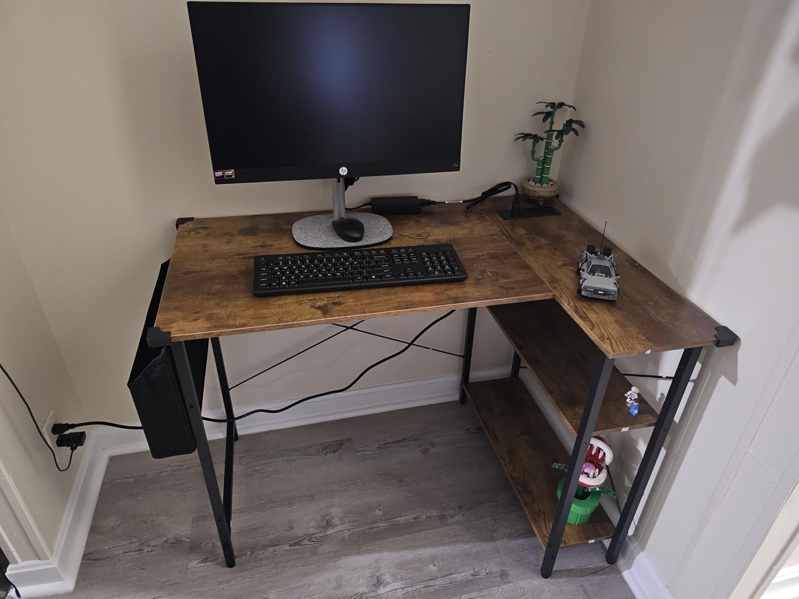 Mericonia Small L Shaped Computer Desk with Power Outlets, Gaming Desk for Small Spaces, Corner Desk with Reversible Storage Shelves, Study Writing Table for Home Office - Customer Photo 2