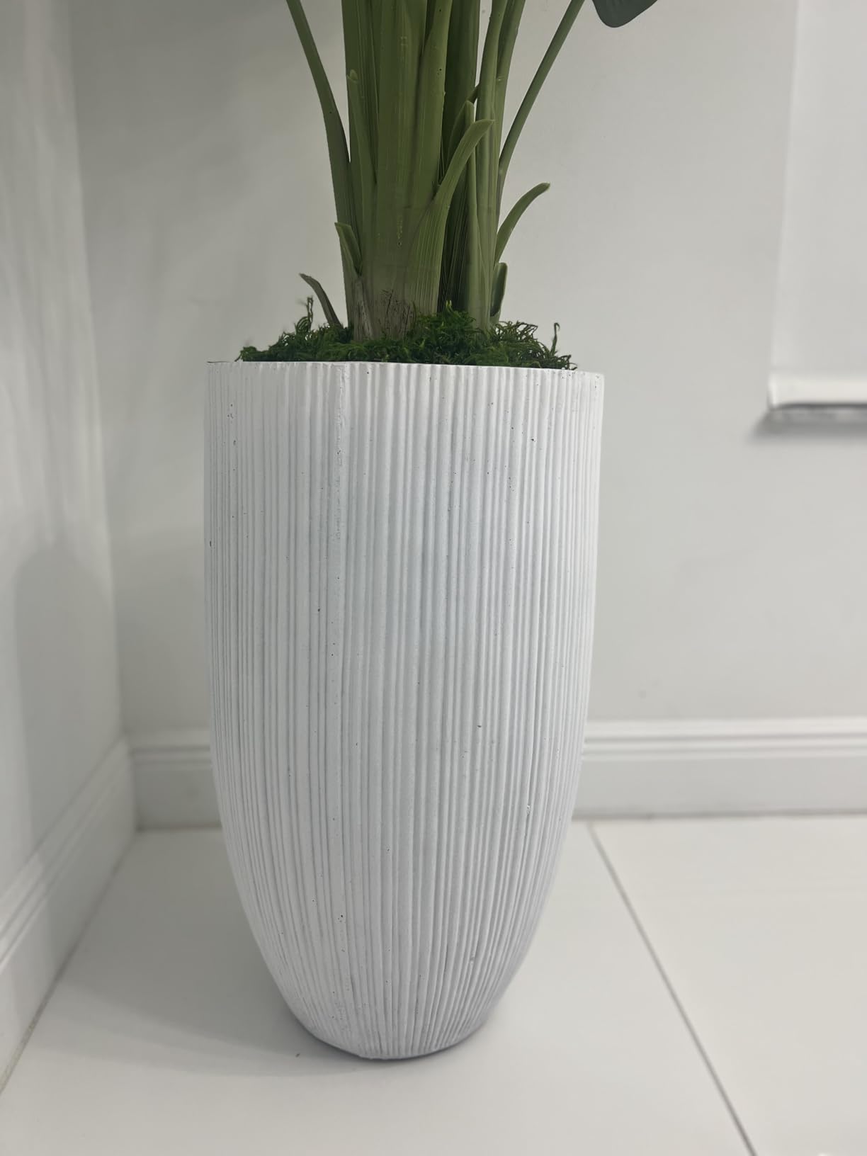 Kante 24 Inch Tall Round Concrete Planter, Large Indoor Outdoor Plant Pots with Drainage Hole and Rubber Plug, Modern Decorative Garden Pots for Home Patio Porch, Weathered Concrete - Customer Photo 1
