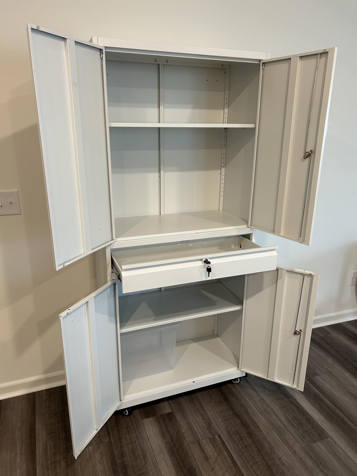 SISESOL Metal Storage Cabinet with Wheels,75 inch Tall Rolling Garage Storage Cabinet with Lock,Black Metal Cabinets with Wheels and Shelves,Deep Heavy Duty Tool Locker for Garage,Home,Office,Shop - Customer Photo 1