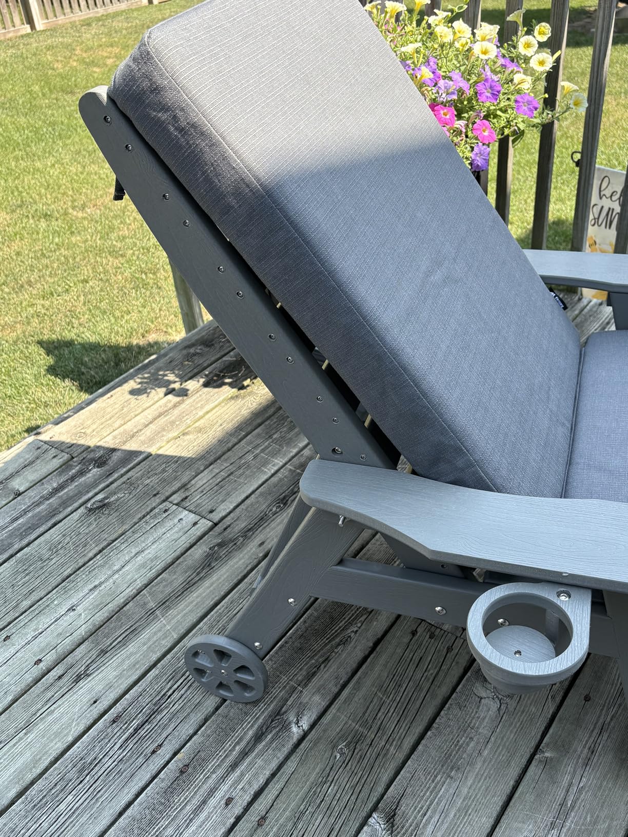 Outdoor Chaise Lounge Chair Set of 2, Patio Lounge Chairs for Outside, HDPE Lounge Chairs with Wheels & Cup Holder, Poly Lounge Chair with 5 Position for Poolside, Deck, White - Customer Photo 2