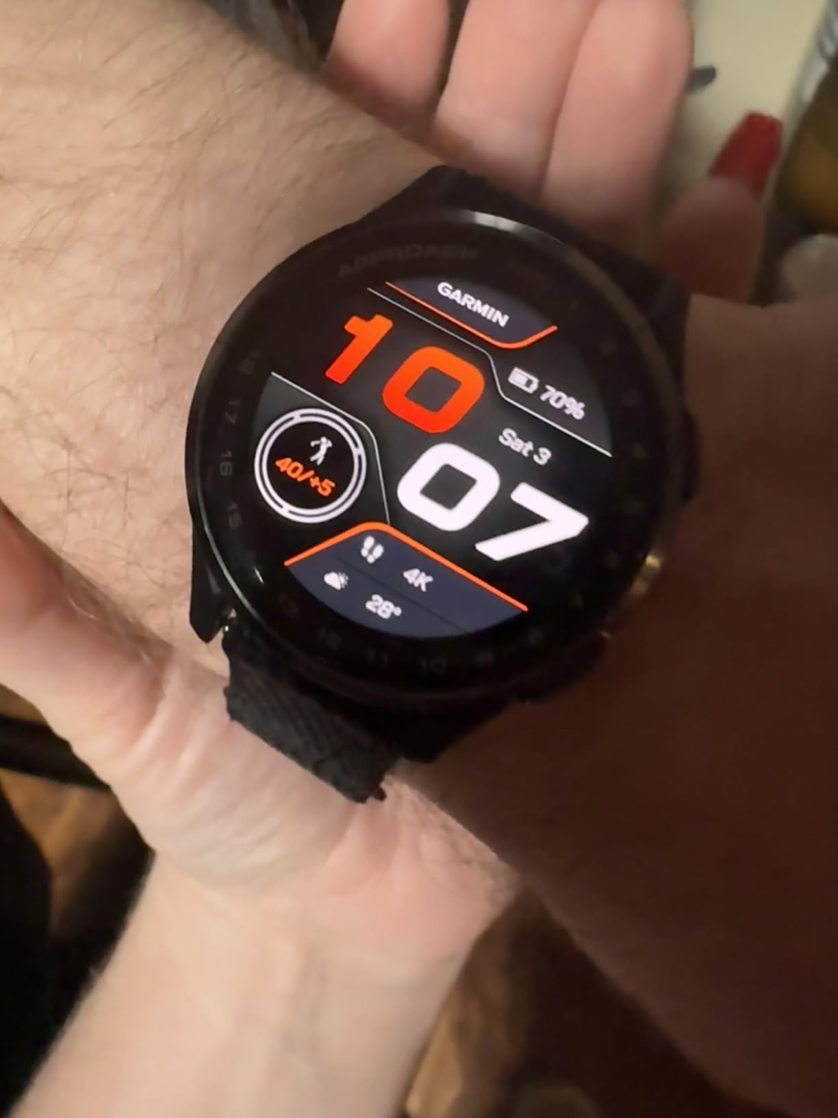 Garmin Approach S44, Essential Golf GPS Smartwatch, AMOLED Display, On-Course Features, Silver Aluminum Bezel with Black Silicone Band - Customer Photo 1