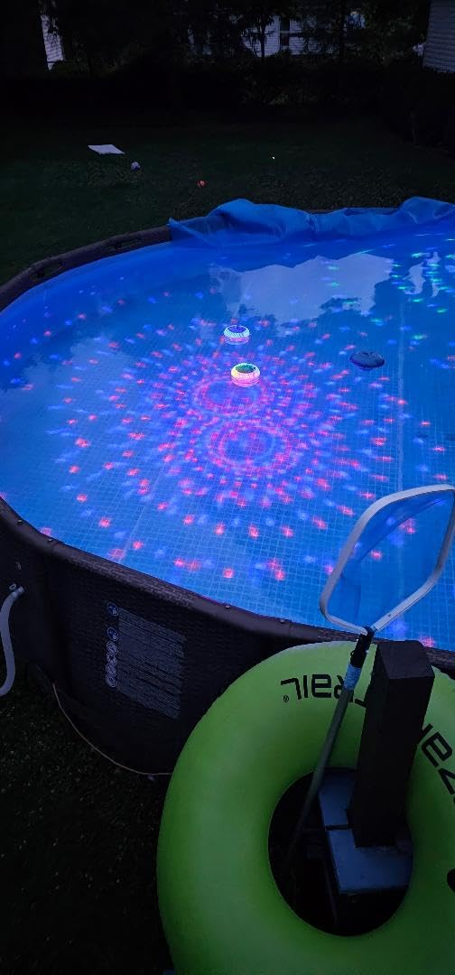 Goallim Floating Pool Lights Solar, 7.6 Inch RGB Upper& Lower Color Changing Solar Pool Lights That Float with Dynamic Lighting Effects, IP68 Waterproof Swimming Pools Light for Party Decor(2) - Customer Photo 1