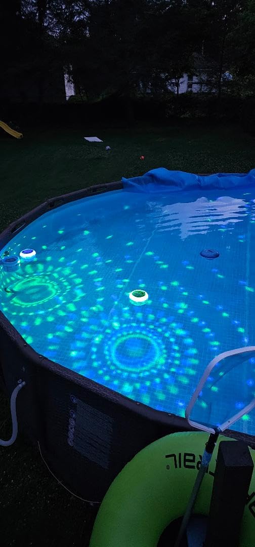 Goallim Floating Pool Lights Solar, 7.6 Inch RGB Upper& Lower Color Changing Solar Pool Lights That Float with Dynamic Lighting Effects, IP68 Waterproof Swimming Pools Light for Party Decor(2) - Customer Photo 2