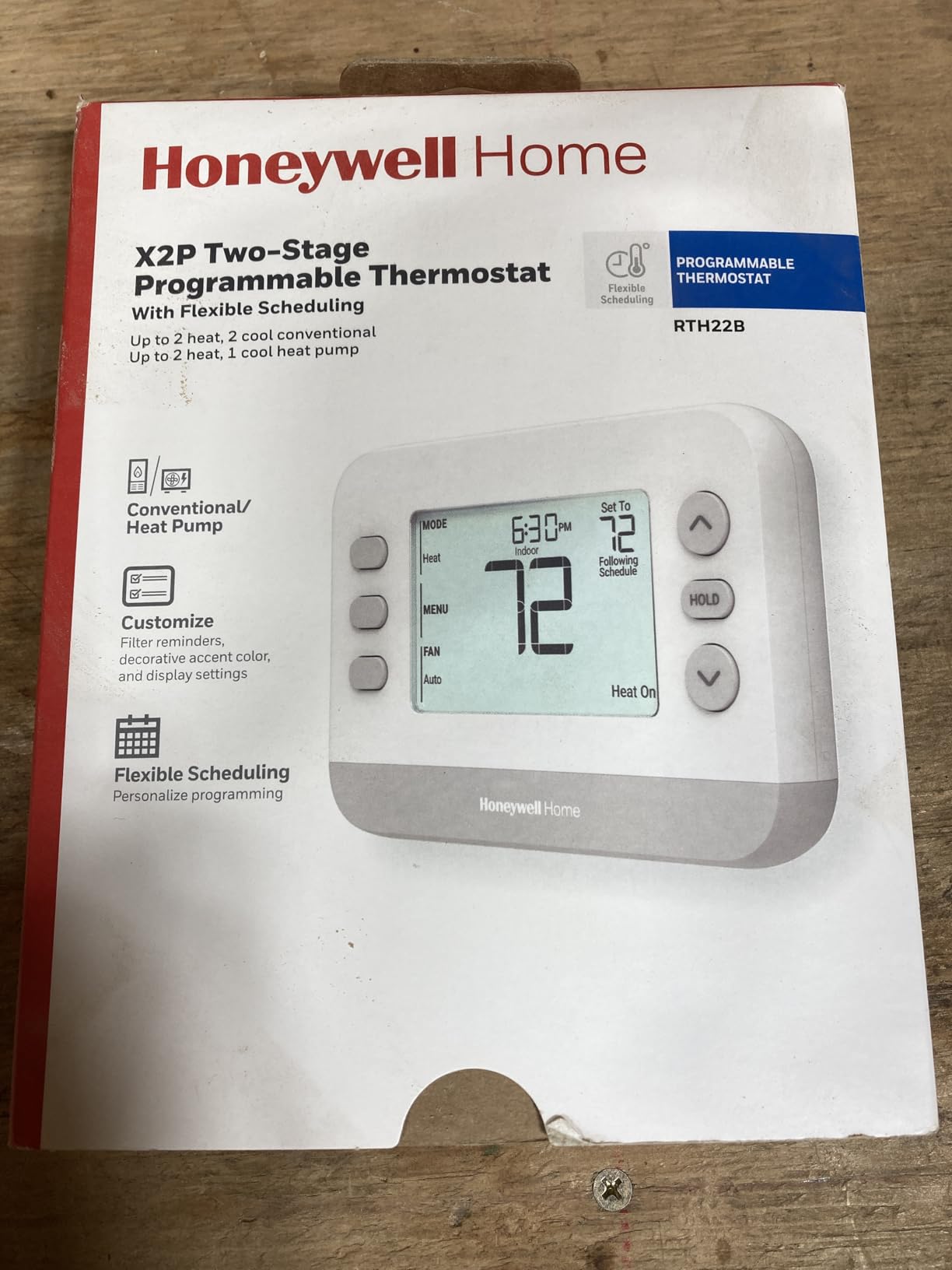 New! Honeywell Home Programmable Thermostat, Single-Stage, 1 Heat/1 Cool Compatibility, 5-2 Day Schedule, X2P, White, RTH20B - Customer Photo 1