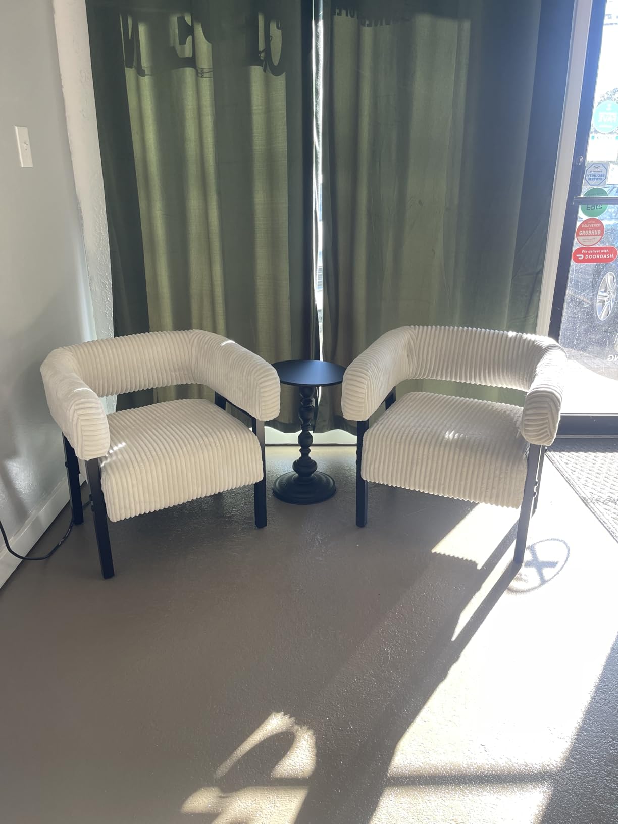 Yaheetech Corduroy Barrel Accent Chair, Modern Upholstered Armchair with Solid Wood Legs, Cozy Leisure Chair with Pocket Coiled Seat - Customer Photo 1