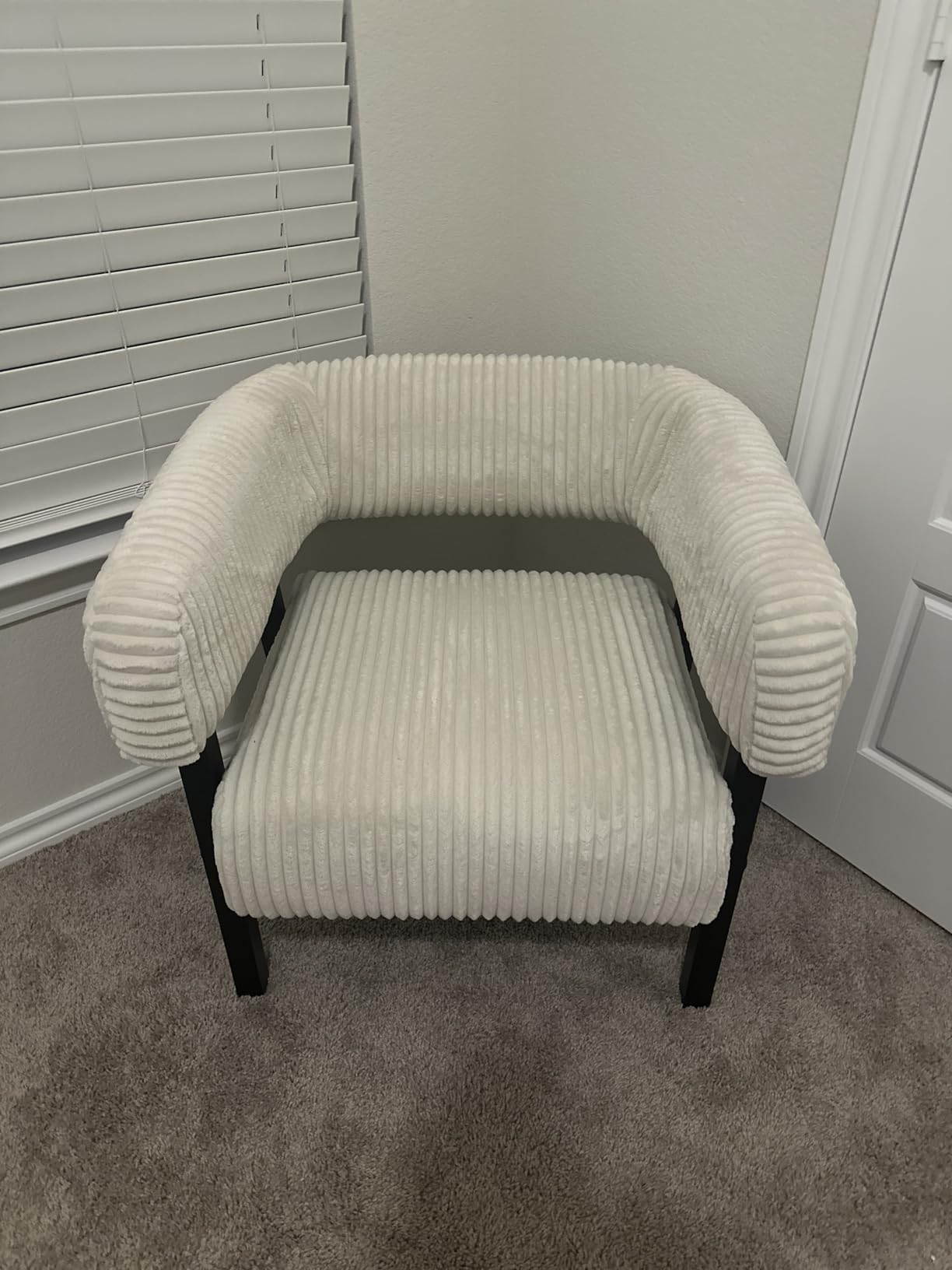 Yaheetech Corduroy Barrel Accent Chair, Modern Upholstered Armchair with Solid Wood Legs, Cozy Leisure Chair with Pocket Coiled Seat - Customer Photo 2