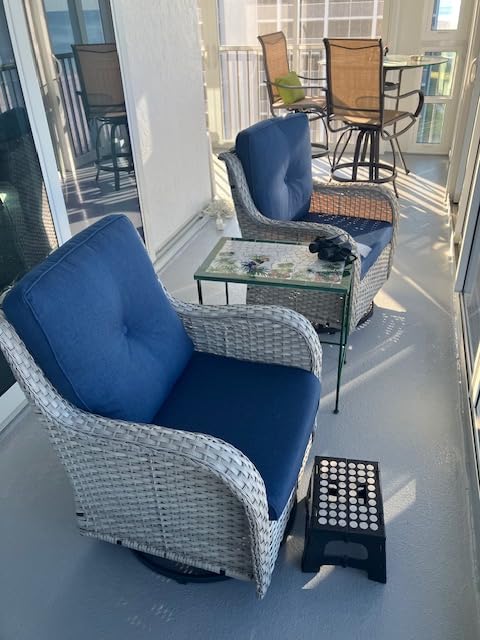 Outdoor Furniture Sectional Sofa L Shaped Couch - Patio Wicker Set with 2 Swivel Glider Chairs, 8 Piece Rattan Patio Conversation Sets with Beige Cushion for Deck Backyard Sunroom - Customer Photo 1