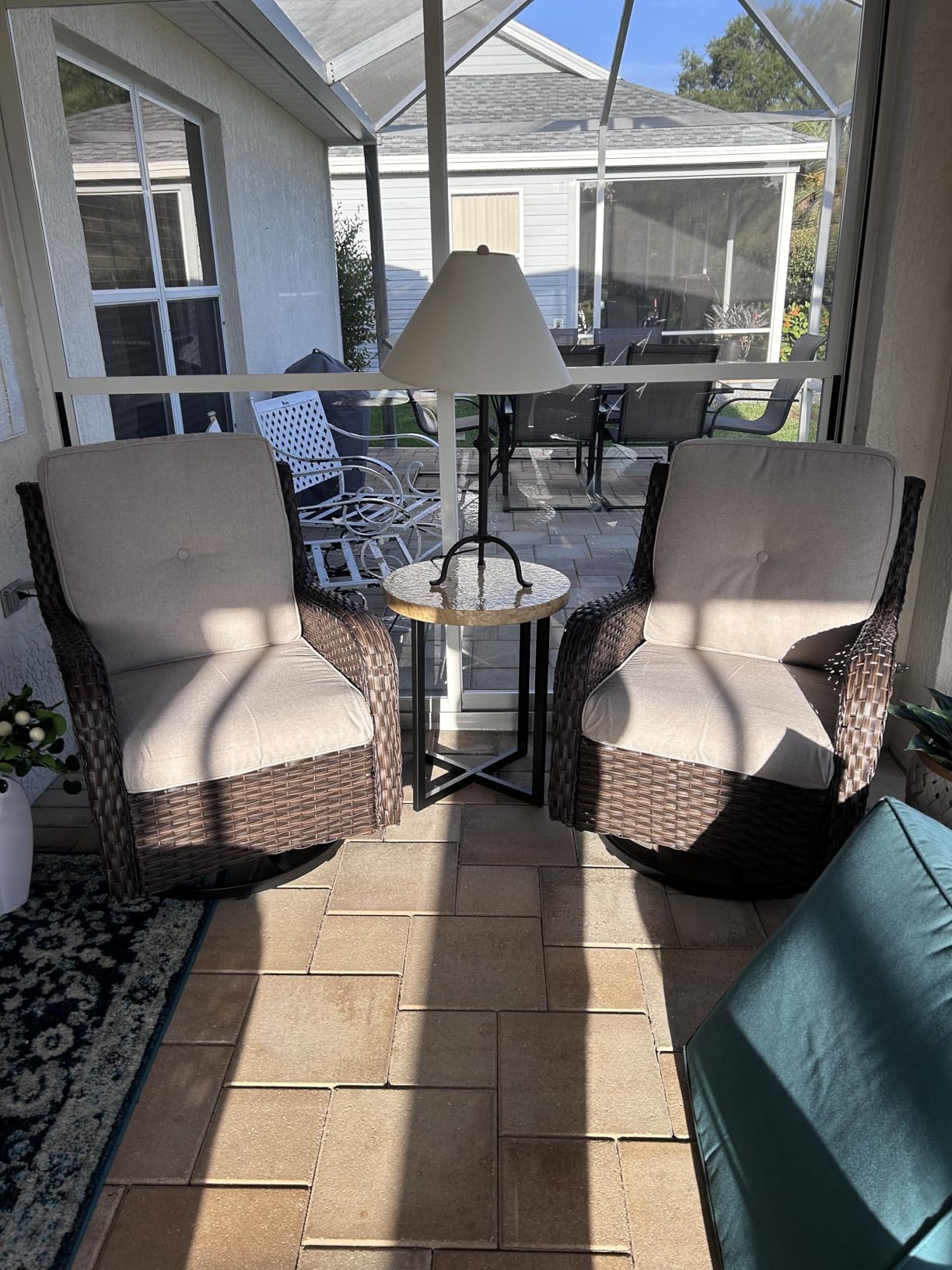 Outdoor Furniture Sectional Sofa L Shaped Couch - Patio Wicker Set with 2 Swivel Glider Chairs, 8 Piece Rattan Patio Conversation Sets with Beige Cushion for Deck Backyard Sunroom - Customer Photo 3