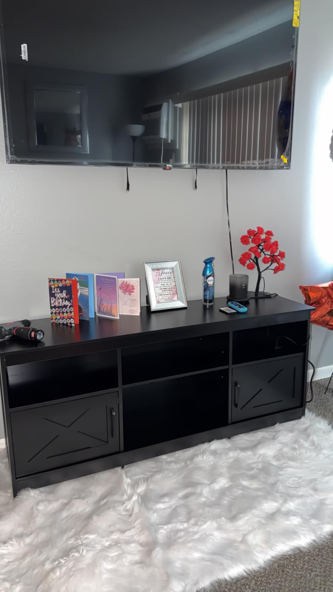 YITAHOME TV Stand for 65 Inch TVs, Entertainment Center with Storage Cabinets, Power Outlet & LED Light, Media TV Console with Barn Doors for Living Room, Black - Customer Photo 2