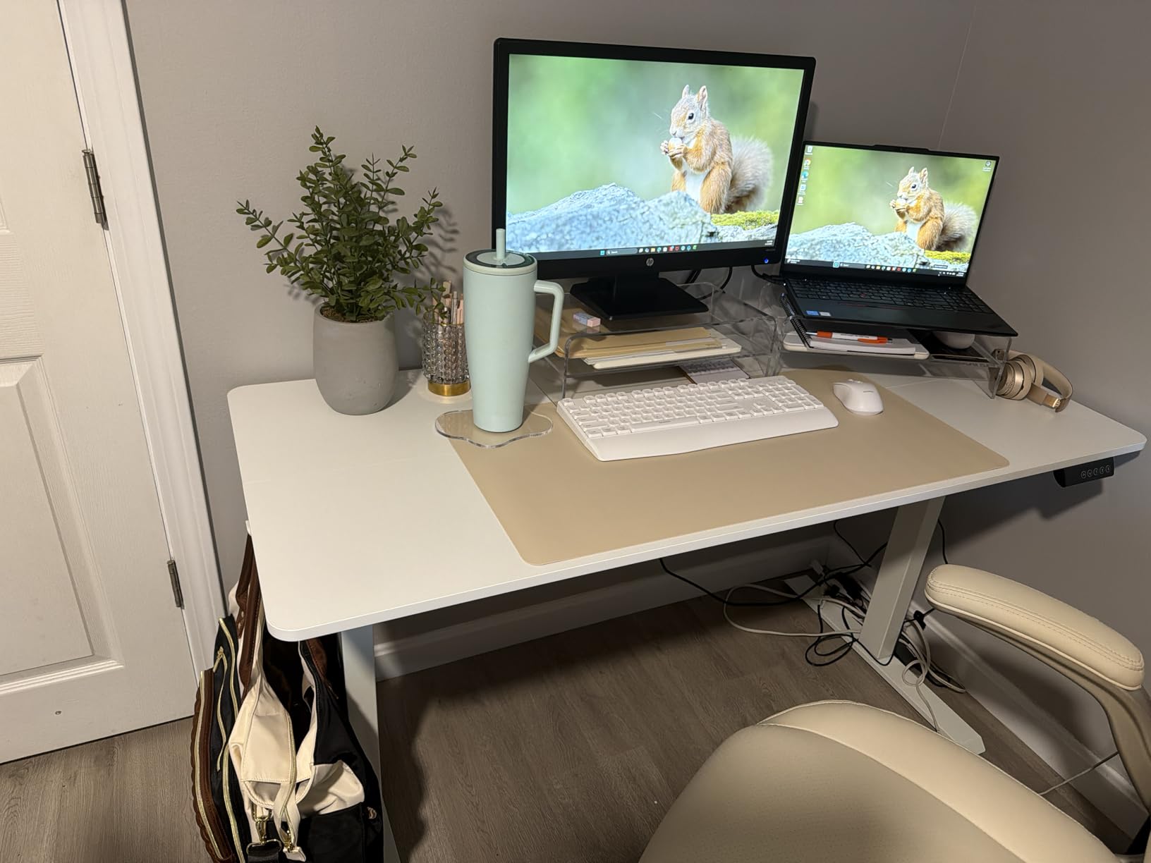Veken 55 Inch Large Electric Standing Desk, Sit to Stand Up, Heights Adjustable, Work Home Office Computer Table - Customer Photo 2