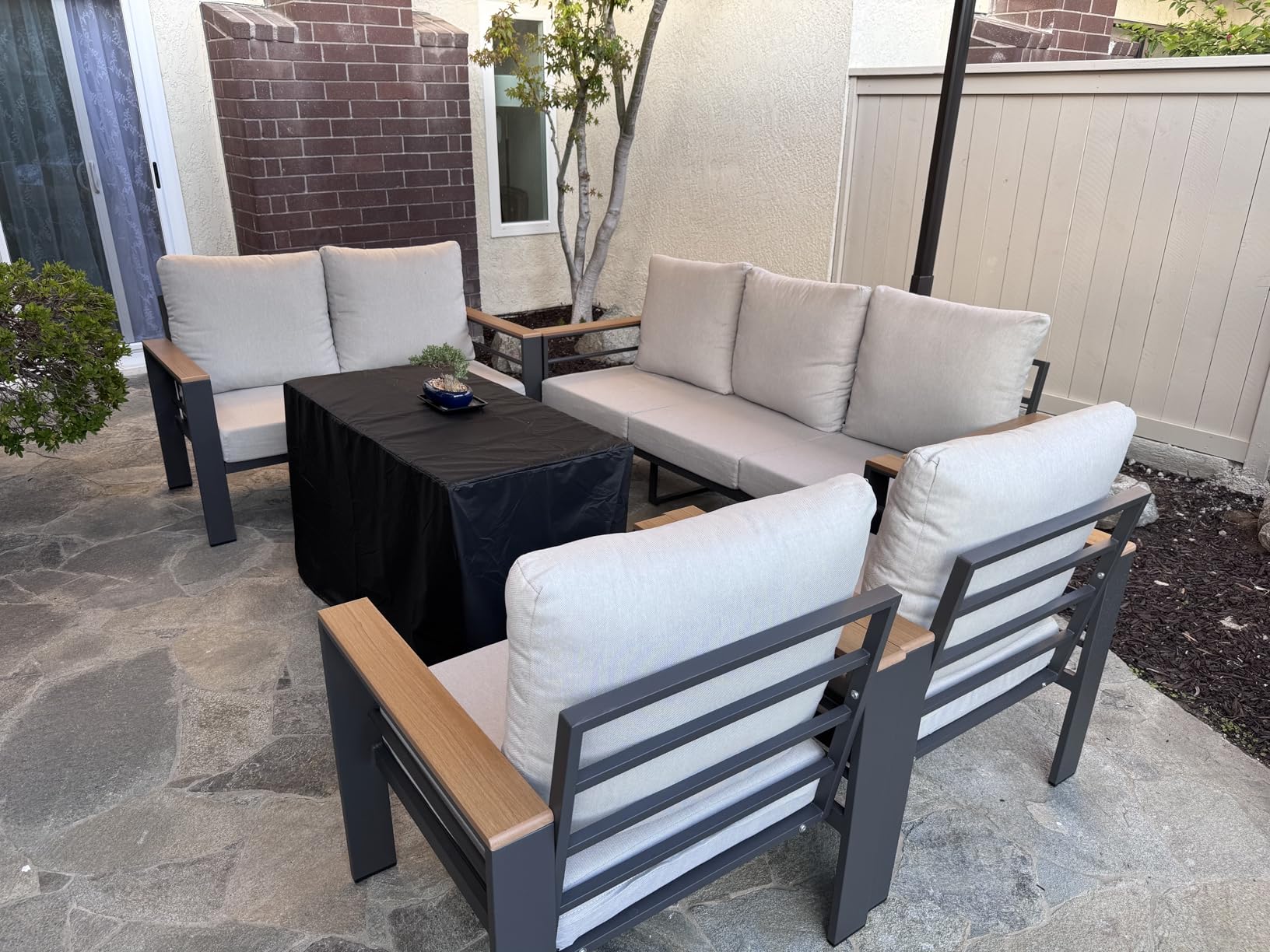 Aoxun Aluminum Outdoor Patio Furniture Set, 5 Seats Outdoor Sectional with Coffee Table, Patio Conversation Sets with Upgraded Armrests and Cushions for Backyard, Garden and Poolside - Customer Photo 2