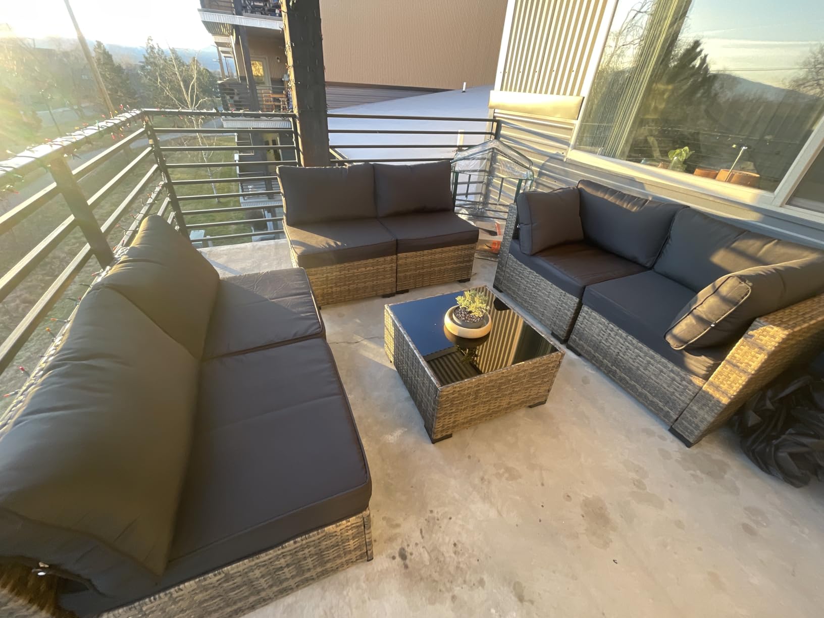 Aoxun Patio Furniture Sets, 7-Piece Outdoor Patio Furniture with Thick Cushions, Wicker Outdoor Conversation Set Sectional Sofa for Backyard, Poolside, Garden - Customer Photo 1