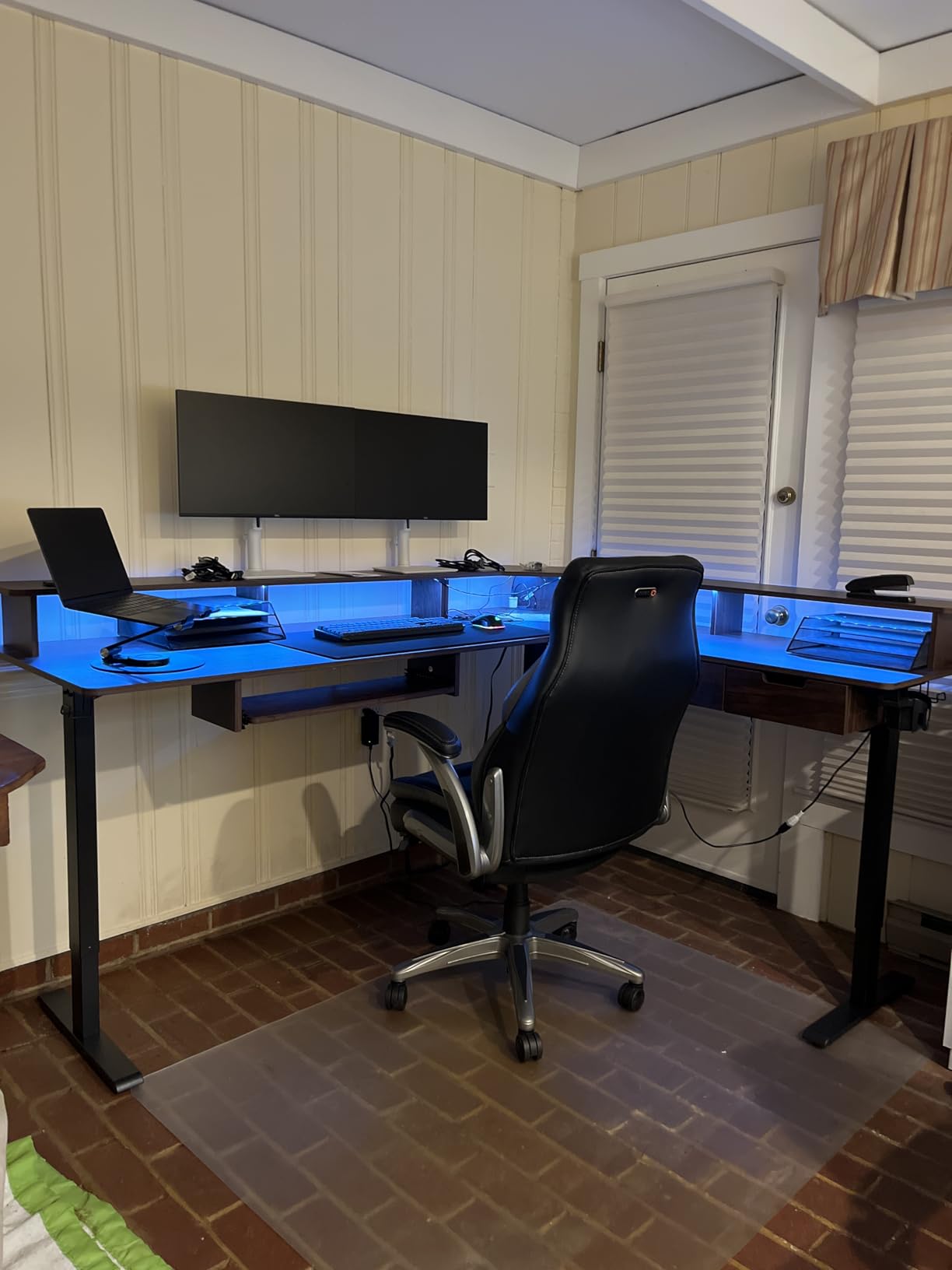 RedLemon 75X60 Inches L Shaped Electric Standing Desk,Height Adjustable Corner Gaming Desk with Drawers, Keyboard Tray, Power Outlets & LED Lights, Computer Desk with Monitor Shelf, Dark Rustic Oak - Customer Photo 2