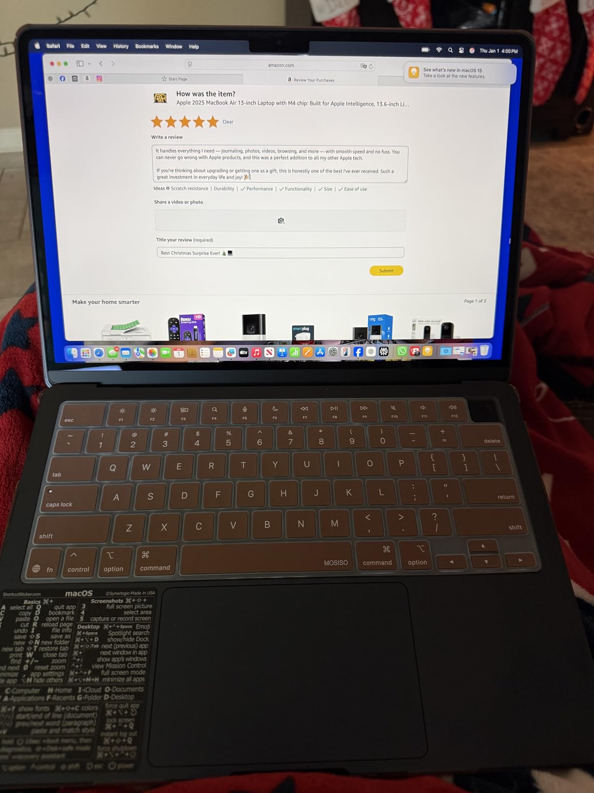 Apple 2025 MacBook Air 13-inch Laptop with M4 chip: Built for Apple Intelligence, 13.6-inch Liquid Retina Display, 16GB Unified Memory, 256GB SSD Storage, 12MP Center Stage Camera, Touch ID; Midnight - Customer Photo 2