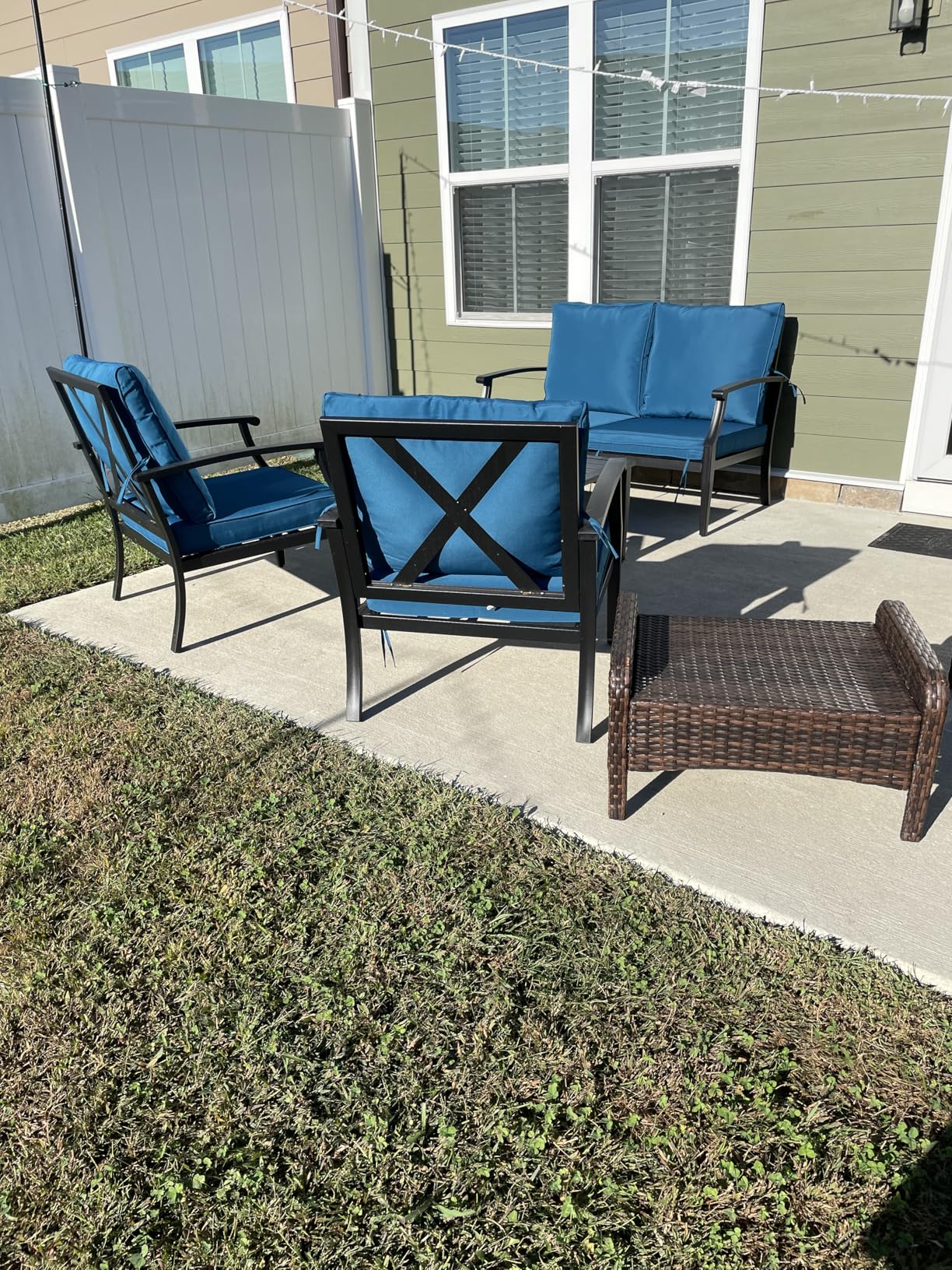 4-Piece Patio Furniture Set, Wider Outdoor Metal Seating Sofa with High Back & Loveseat, Coffee Table, All Weather Metal Conversation Set for Backyard, Poolside, Deck-Beige - Customer Photo 1