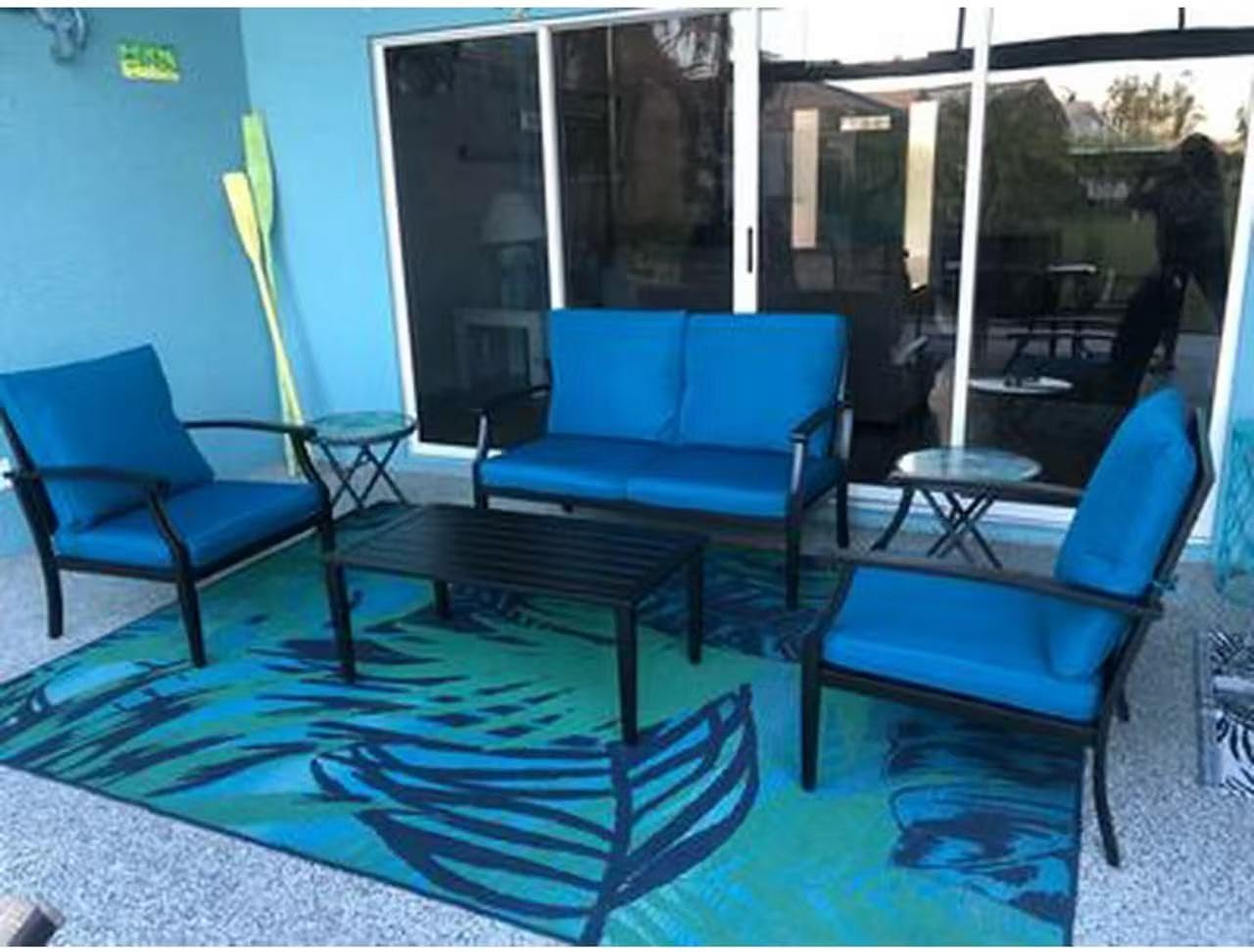 4-Piece Patio Furniture Set, Wider Outdoor Metal Seating Sofa with High Back & Loveseat, Coffee Table, All Weather Metal Conversation Set for Backyard, Poolside, Deck-Beige - Customer Photo 3