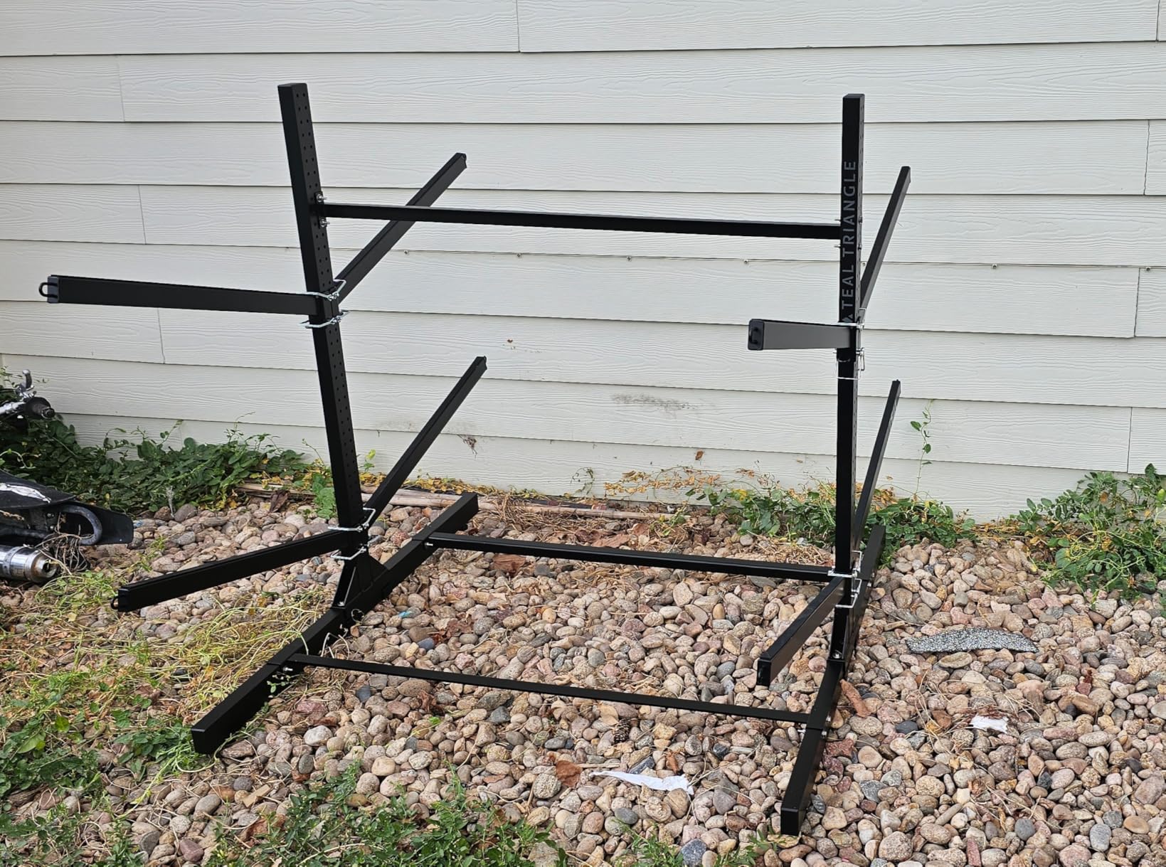 Teal Triangle Freestanding Kayak Storage Rack - Storage Rack for 4 Kayaks or Canoes - Premium Kayak Holder for Indoor & Outdoor Canoe storage - Adjustable Heavy Duty Kayak Storage Stand - Customer Photo 1