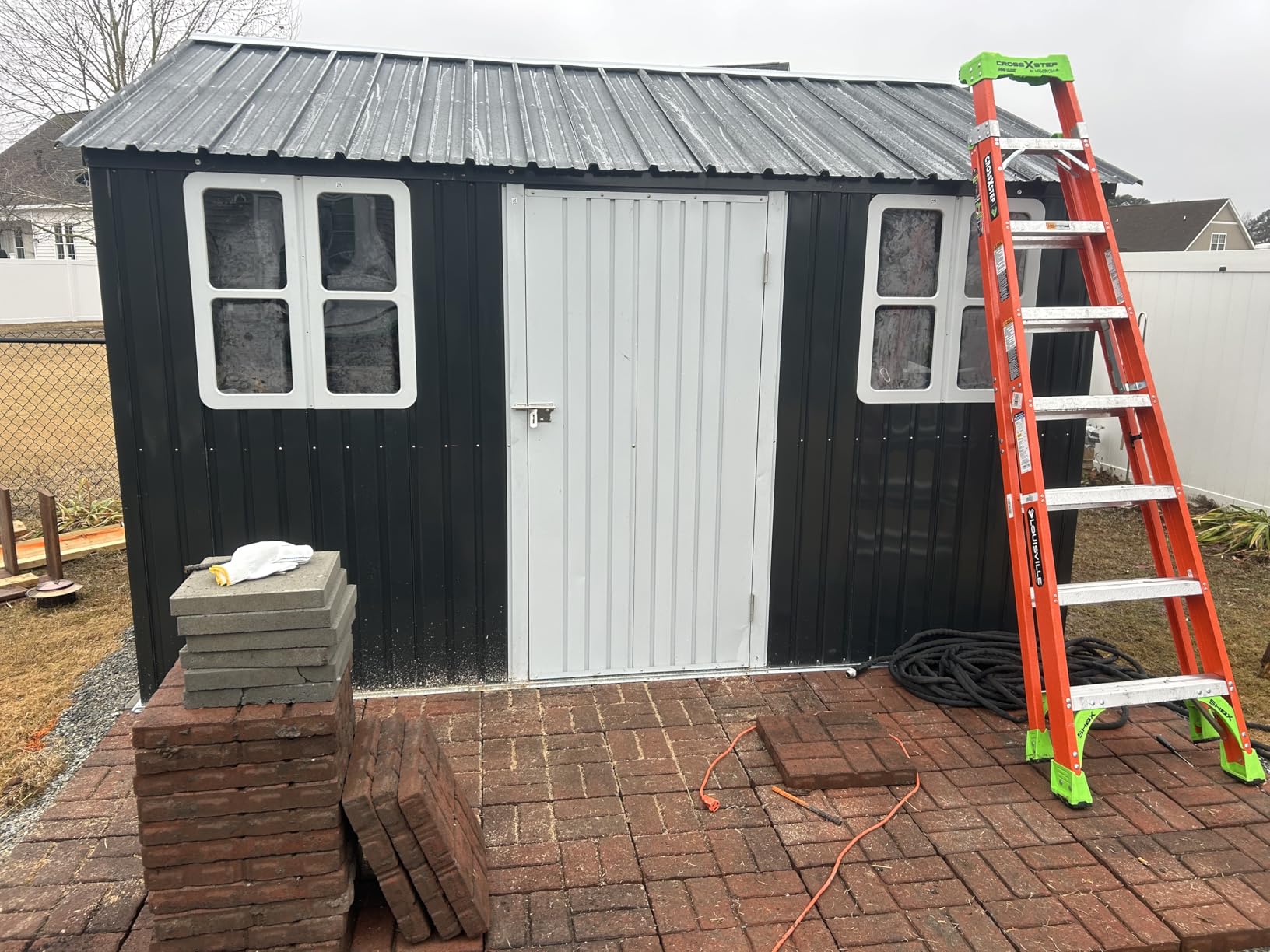 VanAcc 12x10.3x8.1 FT Galvanized Steel Outdoor Storage Shed with a Lockable Hinged Door and 2 Windows, Metal shed for Garden, Backyard, Dark Grey/White - Customer Photo 1