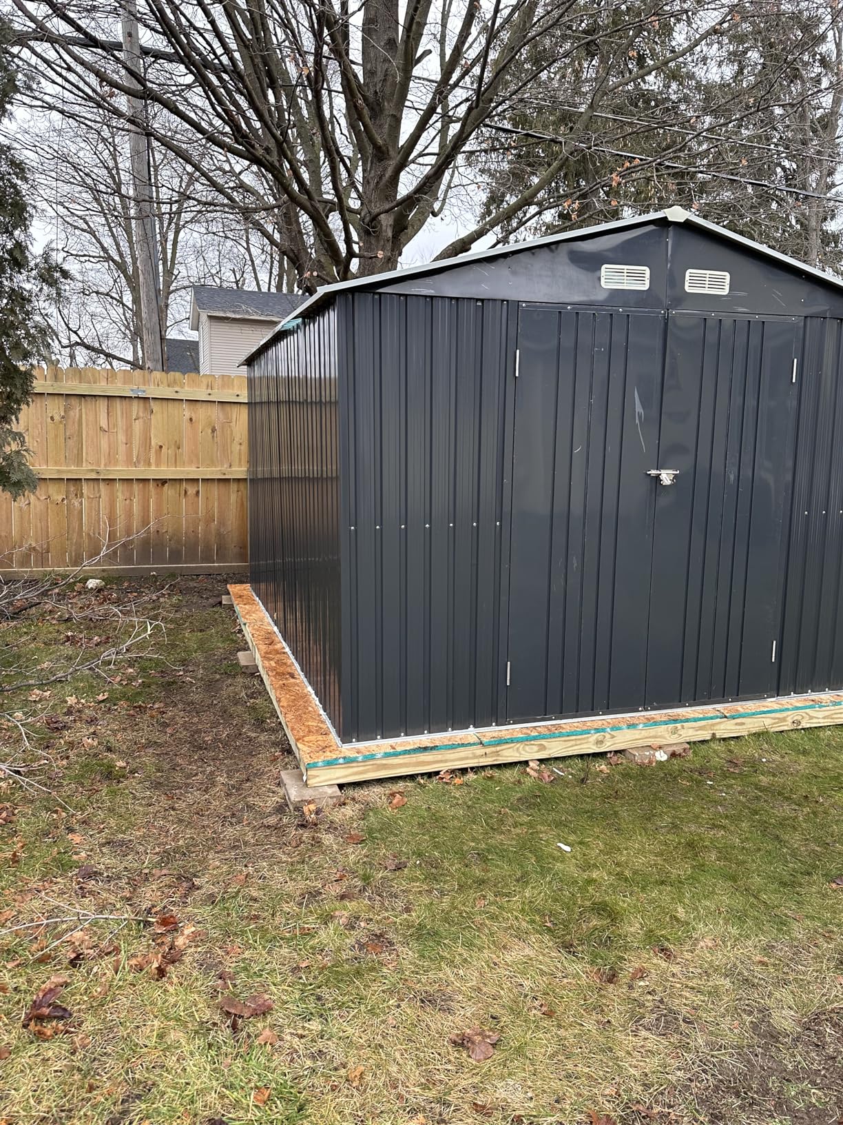 VanAcc 12x10.3x8.1 FT Galvanized Steel Outdoor Storage Shed with a Lockable Hinged Door and 2 Windows, Metal shed for Garden, Backyard, Dark Grey/White - Customer Photo 2