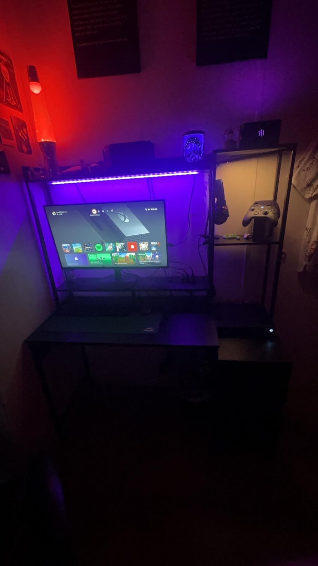 Casaottima 48 Inch Gaming Desk with Hutch & 3 Fabric Drawers, Computer Desk with USB Ports & LED Lights, Reversible Pc Gamer Table with Monitor Stand for Home Office, Carbon Fiber Black - Customer Photo 1