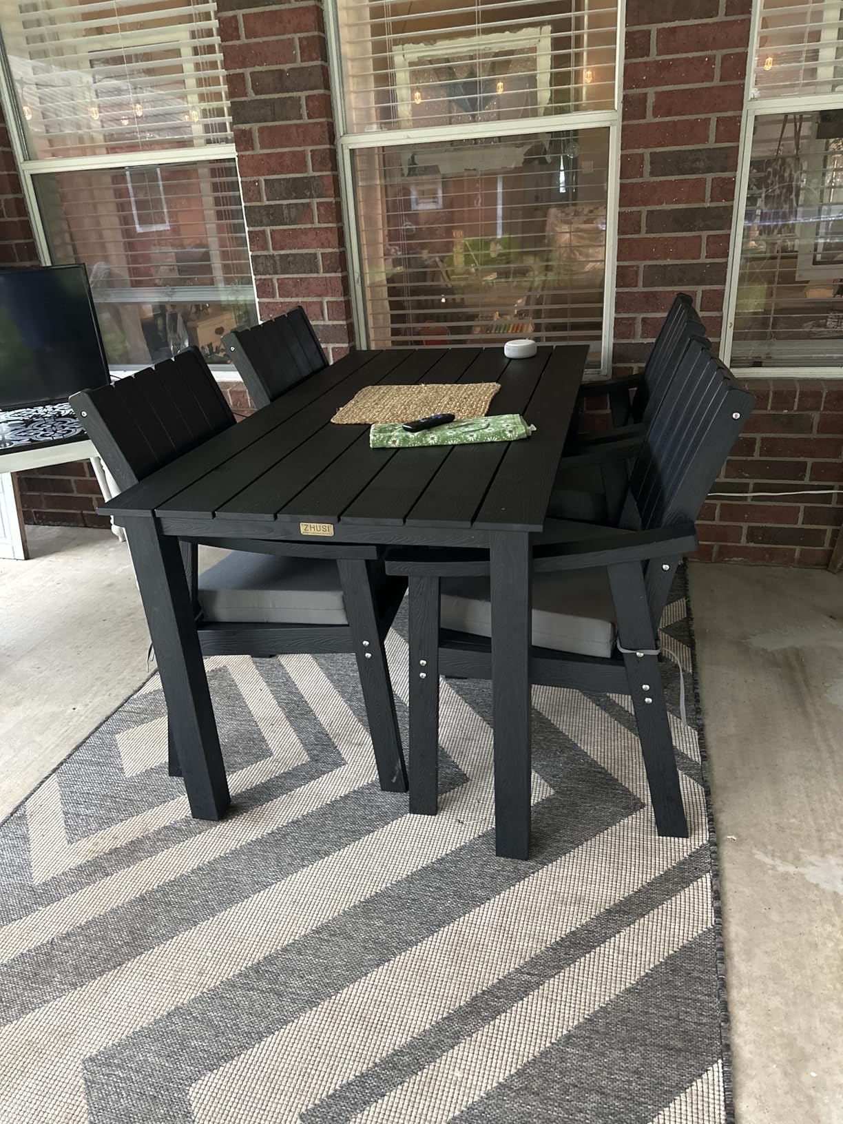 ZHUSI Patio Table and Chairs Set, Outdoor Table and Chairs,HDPE Outdoor Dining Set with Umbrella Hole for Backyard, Poolside - Customer Photo 1