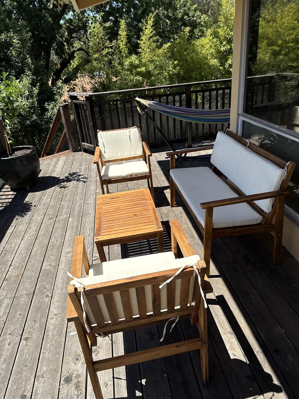 Devoko Patio Furniture 4 Piece Acacia Wood Outdoor Conversation Sofa Set with Table & Cushions Porch Chairs for Garden, Deck, Backyard, Natural - Customer Photo 1