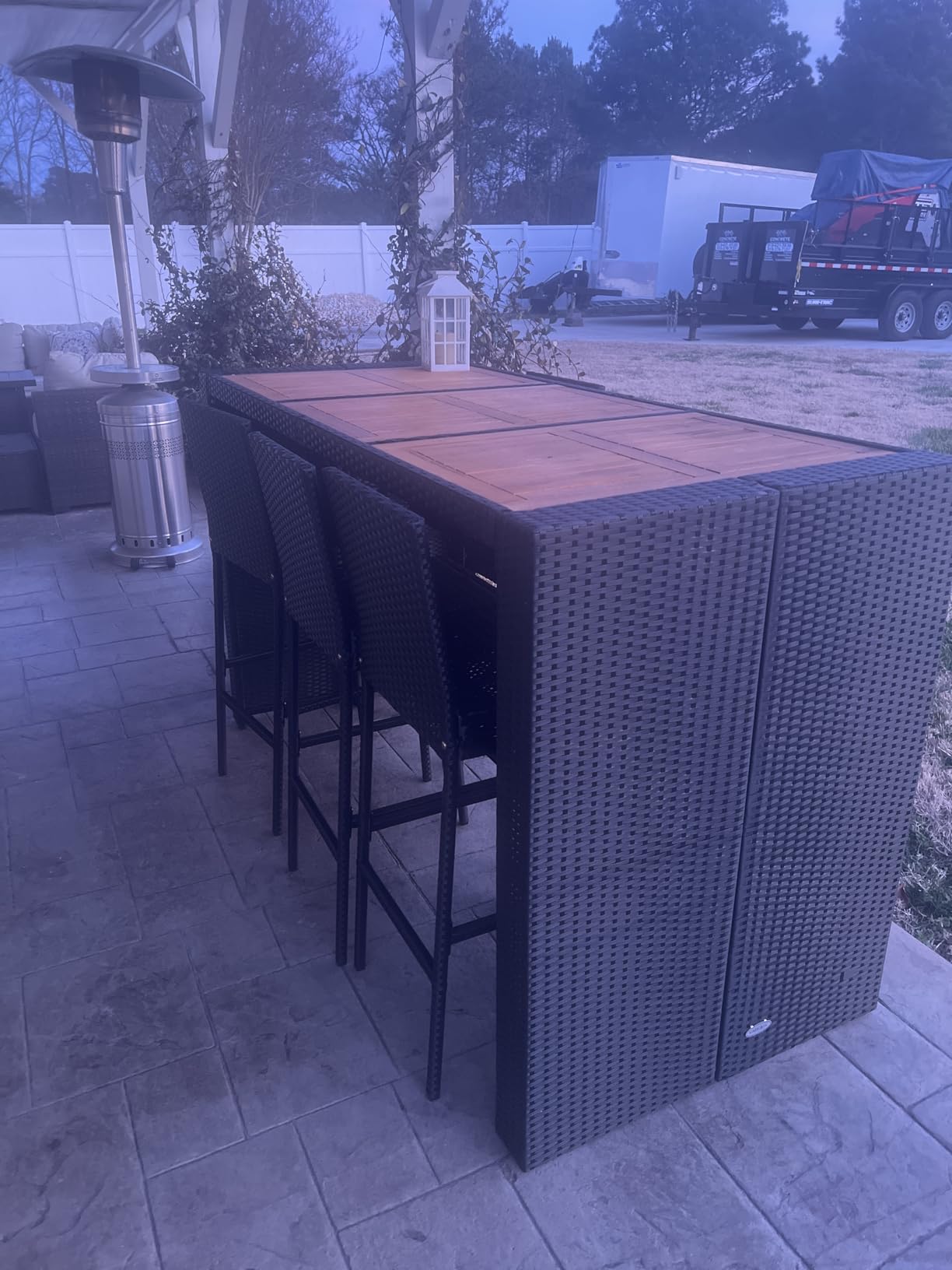 RELAX4LIFE 7-Piece Outdoor Bar Set - Wicker Rattan Bar Height Dining Table w/Acacia Wood Top & 6 Bar Stools Chairs w/Seat Cushions, Backrest, Footrest, Outside Patio Bistro Set for Backyard (73'') - Customer Photo 2