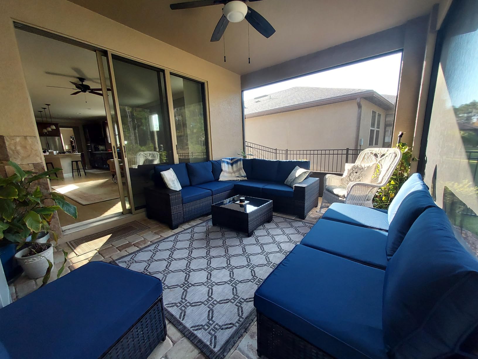 Jing's Villa 6-Piece Patio Furniture Set, All-Weather Outdoor Wicker Sectional Sofa with Cushions, Glass Table & Left and Right Armrest, Rattan Conversation Seating for Porch, Garden, Backyard,Beige - Customer Photo 2